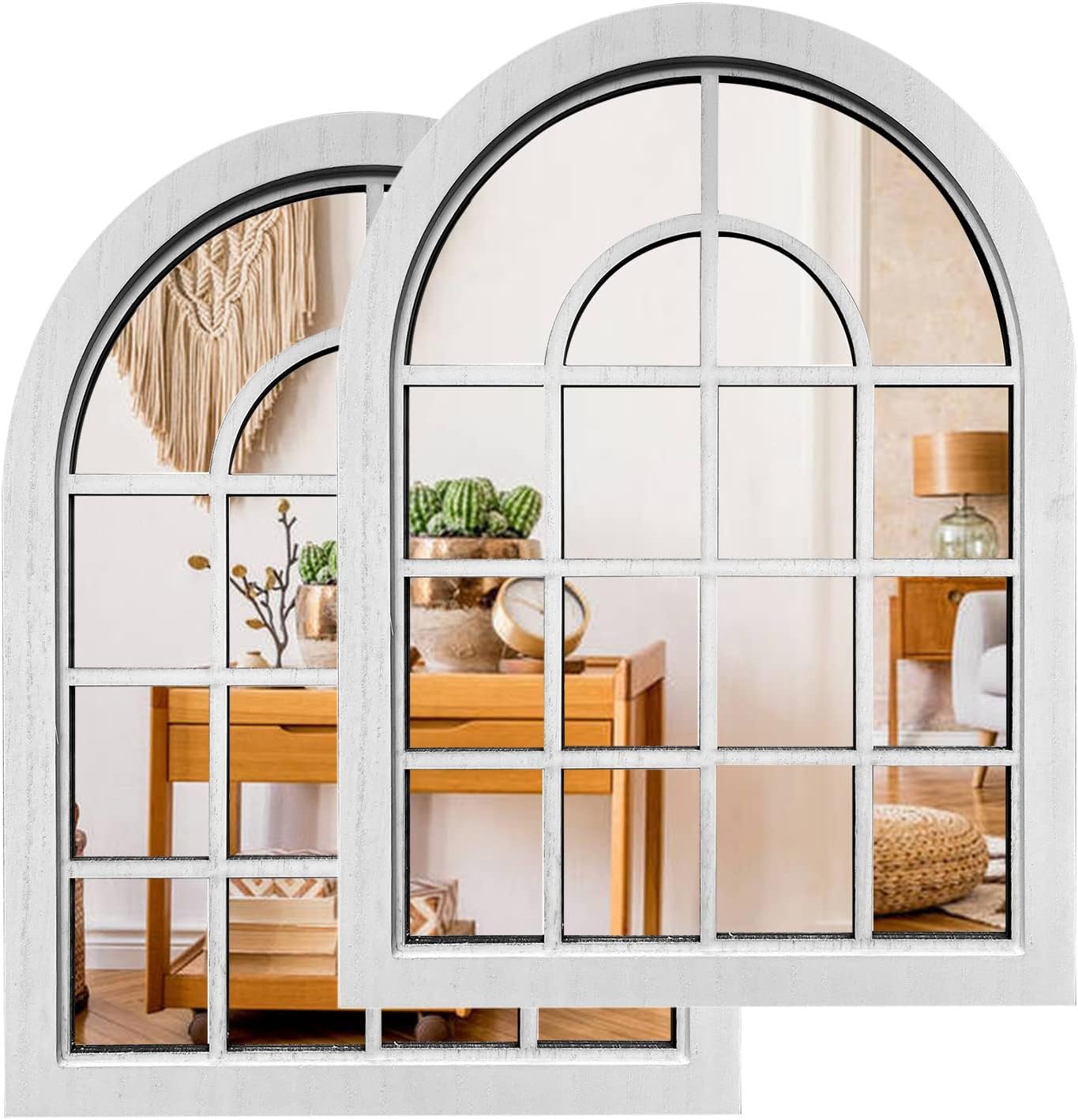ZEXUIRU 2 Set Rustic Wall Mirrors for Bedroom Bathroom Living Room Entryway Wood Farmhouse Easy to Hang Framed Decorative Accent Hanging Wall-Mounted Mirror Set for Living Room – White