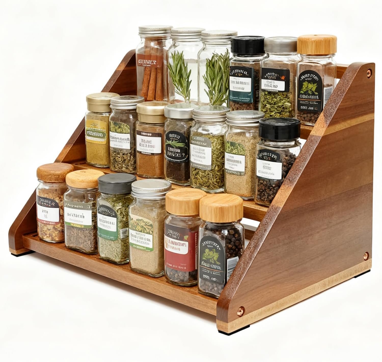 Acacia Wooden Spice Rack for Countertop – 3 Tiered Spice Rack Organizer for Cabinet – Kitchen Spices Organizers Holds 21 Jars – Spices Shelf for Kitchen Storage Pantry Seasoning Organizer