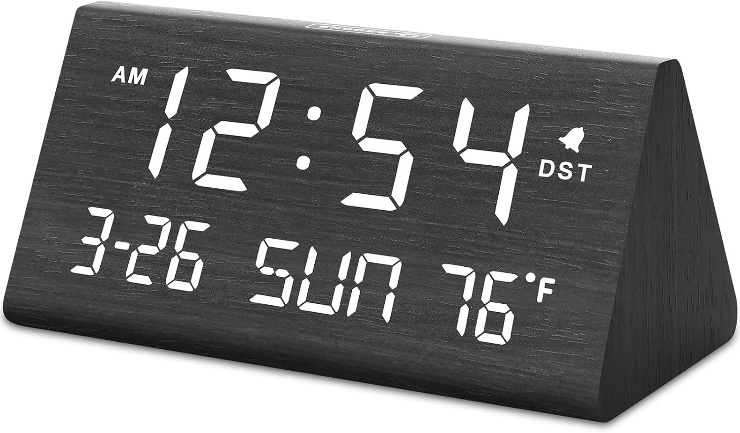 DreamSky Digital Alarm Clock for Bedrooms – Wooden Desk Clock with Date | Day of Week, USB Port, Temperature, Dimmer for Bedside Table, Living Room, Office, Adjustable Volume, Auto DST, Wood Decor