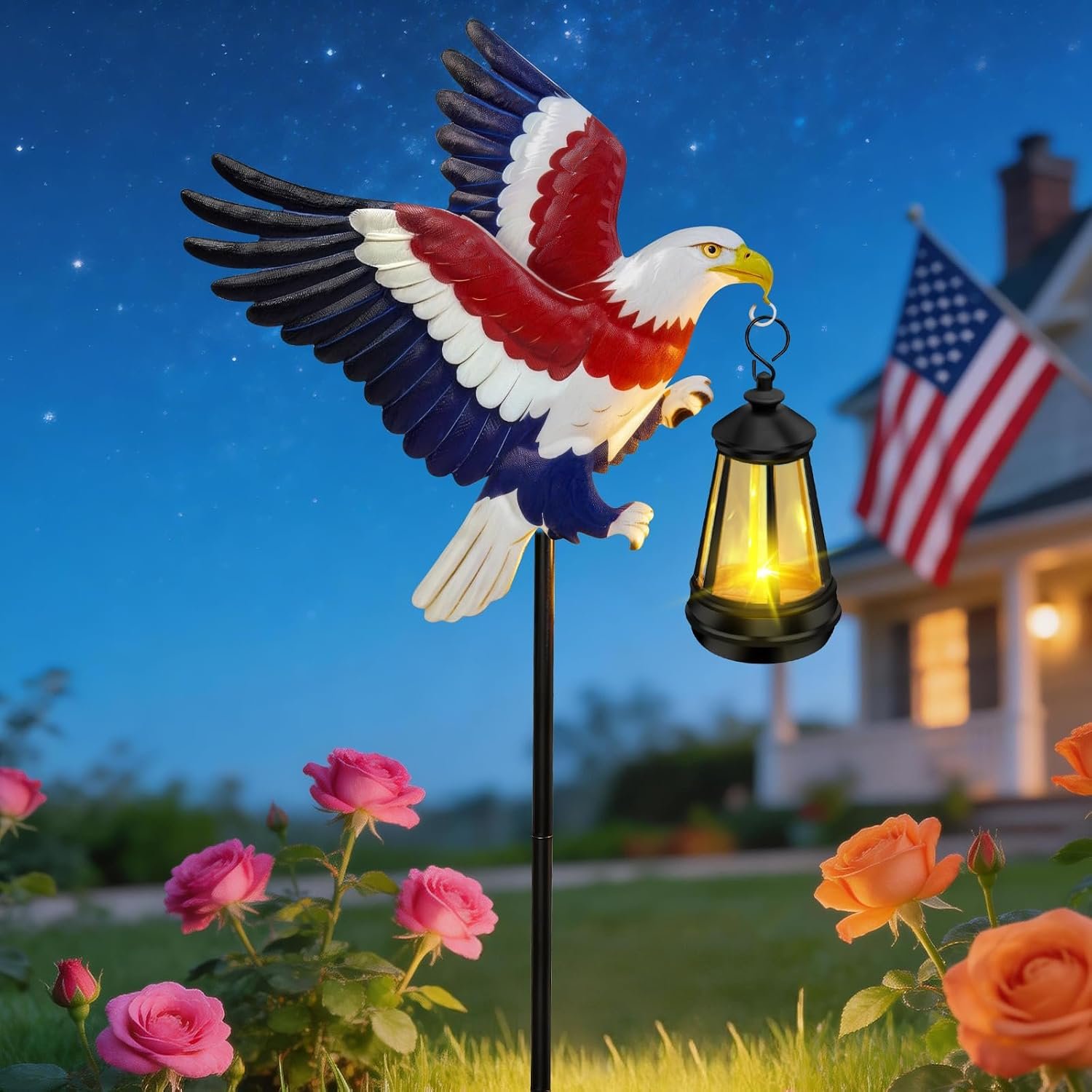 Solar Lights Outdoor 29.9in Metal Eagle with Solar Lights Garden Stakes | America Eagle Garden Decor 250th Anniversary,Waterproof Solar Decorative Lights for Outside Yard Art Patio Porch Lawn