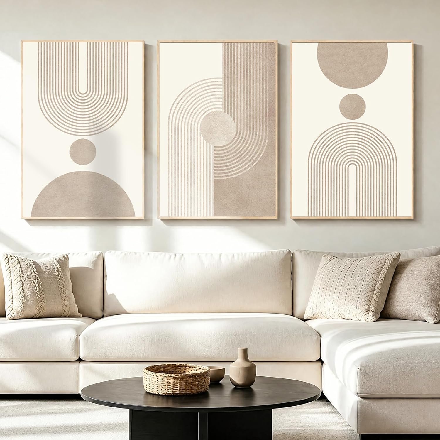 LAATOZ Neutral Abstract Wall Art Framed Modern Canvas Painting, Boho Prints Artwork for Living Room Bedroom Office Hallway Stairs 16×24 Inch 3 Panels