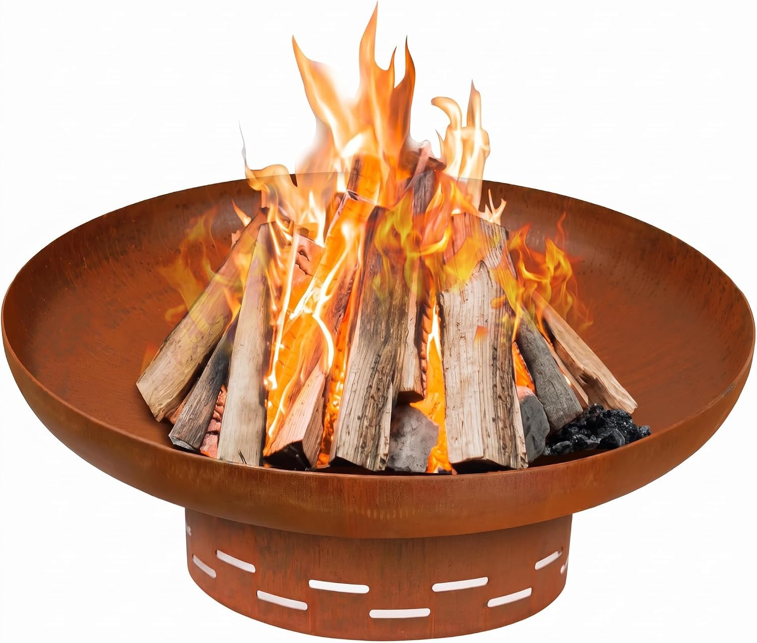 KOL Fire Pit for Outside Wood Burning, 35.5 Inch Large Round Firepit Bowl Outdoor and Patio, Heavy-Duty Bonfire Pit Oxidized Finish, Free-Standing, Camping Backyard Terrace