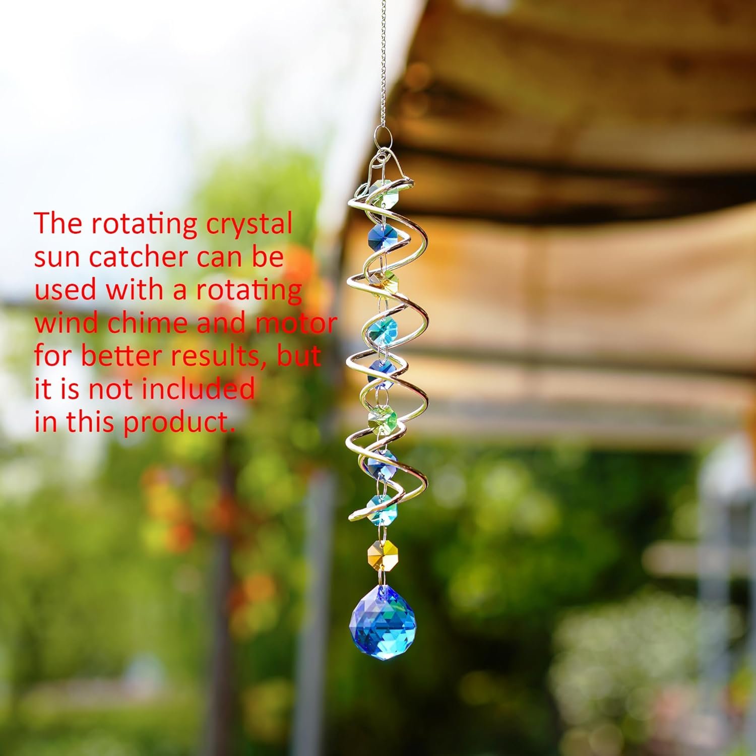 20.5in Sea Blue Crystal Gazing Ball Spiral Wind Spinner Suncatcher | Sea Blue Crystal Gazing Ball Spiral Wind Spinner Rainbow Maker Sun Catcher with Chain for Indoor Outdoor Garden Decor