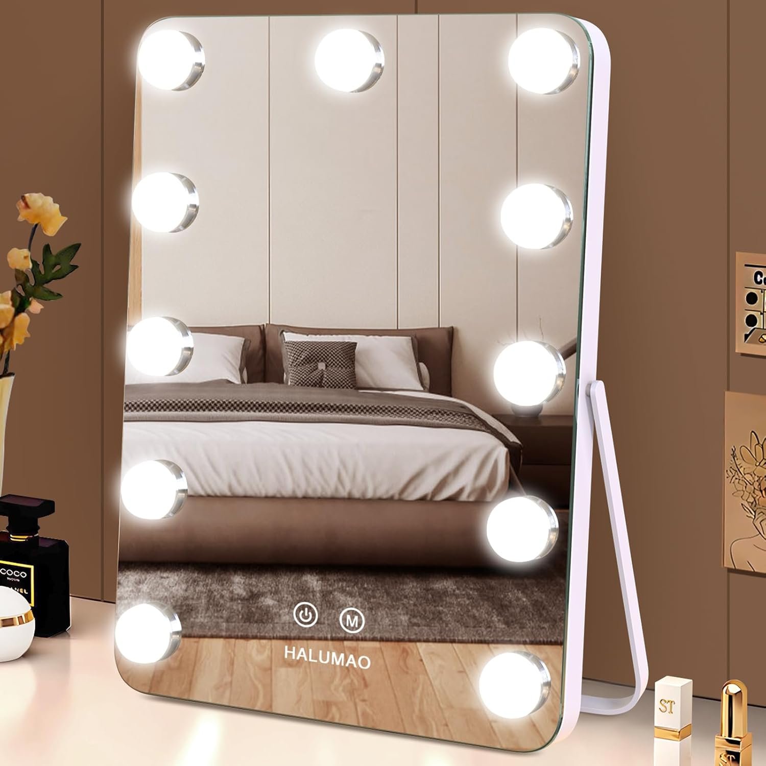 halumao 14.6″ Vanity/Makeup Mirror with Lights, Hollywood Mirror with 11 Dimmable LED Bulbs,3 Color Modes,Touch Control