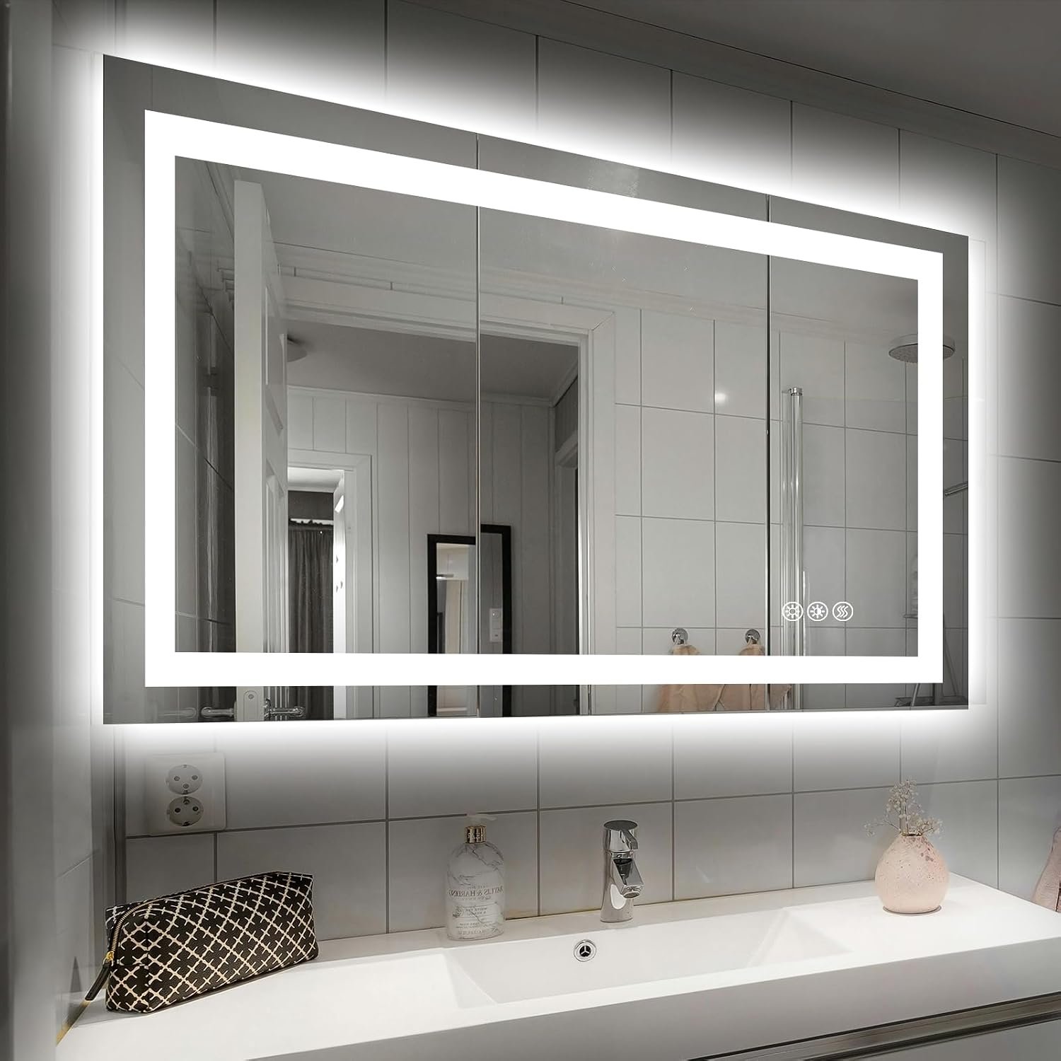 Hivone 40″X32″ LED Bathroom Mirror with Lights, Anti-Fog, Dimmable, Backlit + Front Lit, Smart Bathroom Vanity Mirror, Memory Function, Shatterproof, Tempered Glass (Horizontal/Vertical)