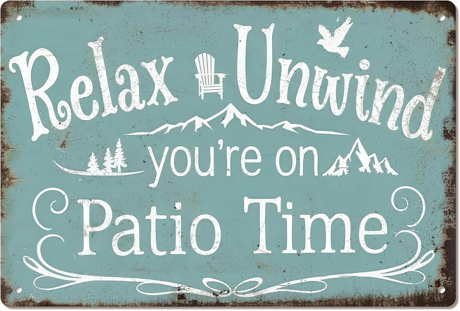 Patio Signs Relax Unwind You’re On Patio Time Vintage Gardening Signs for Outdoor Farmhouse Garden Home Yard Fence Decor 8 X 12 Inch