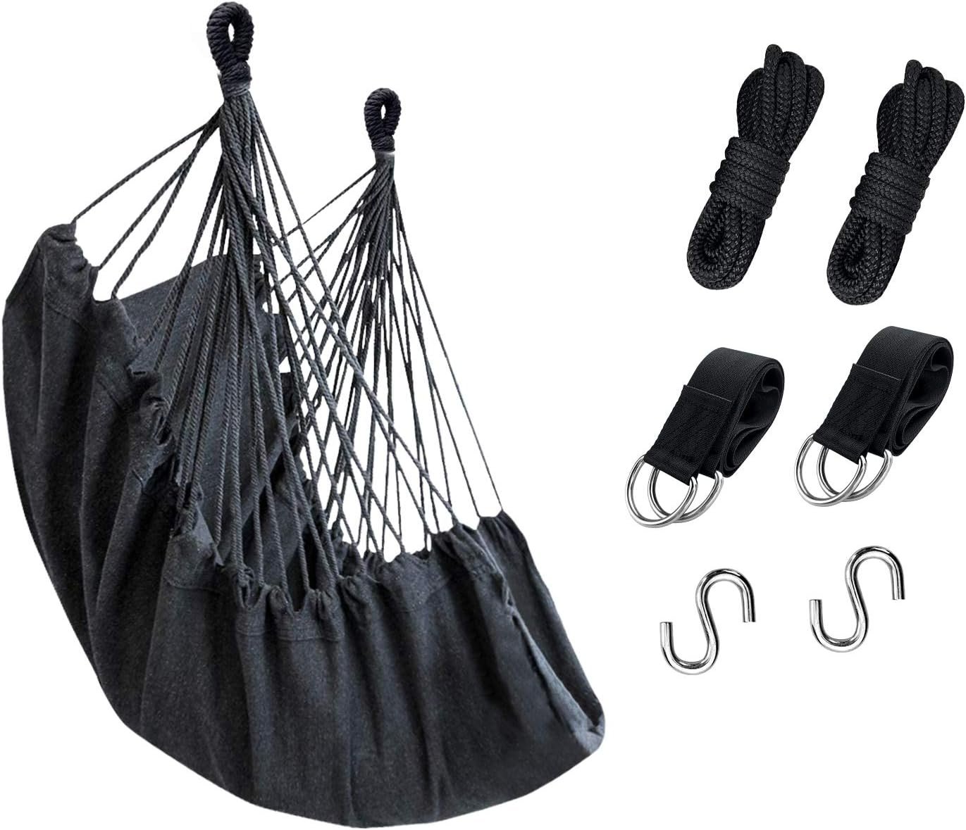 KPX Ourdoor Hanging Hammock Chair – Comfortable Tree Swing Chair Large Size 110X130cm（Without Pillows） – 330 Lbs Weight Capacity (Dark Gray)