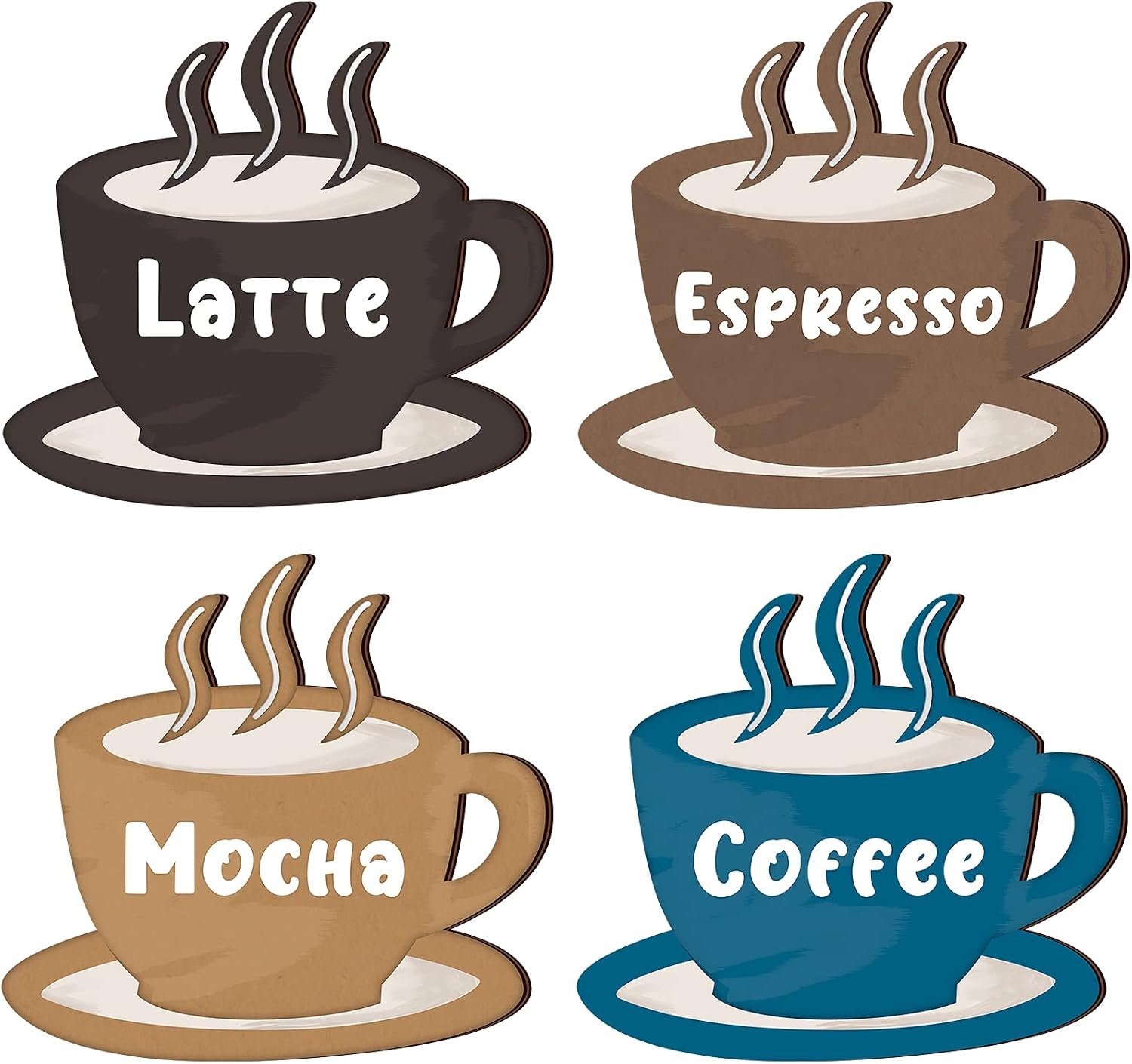 Blulu 4 Pieces Coffee Wooden Wall Art Decor Wooden Coffee Cup Signs Espresso, Latte, Mocha – Rustic Farmhouse and Vintage Cafe Wall Decor
