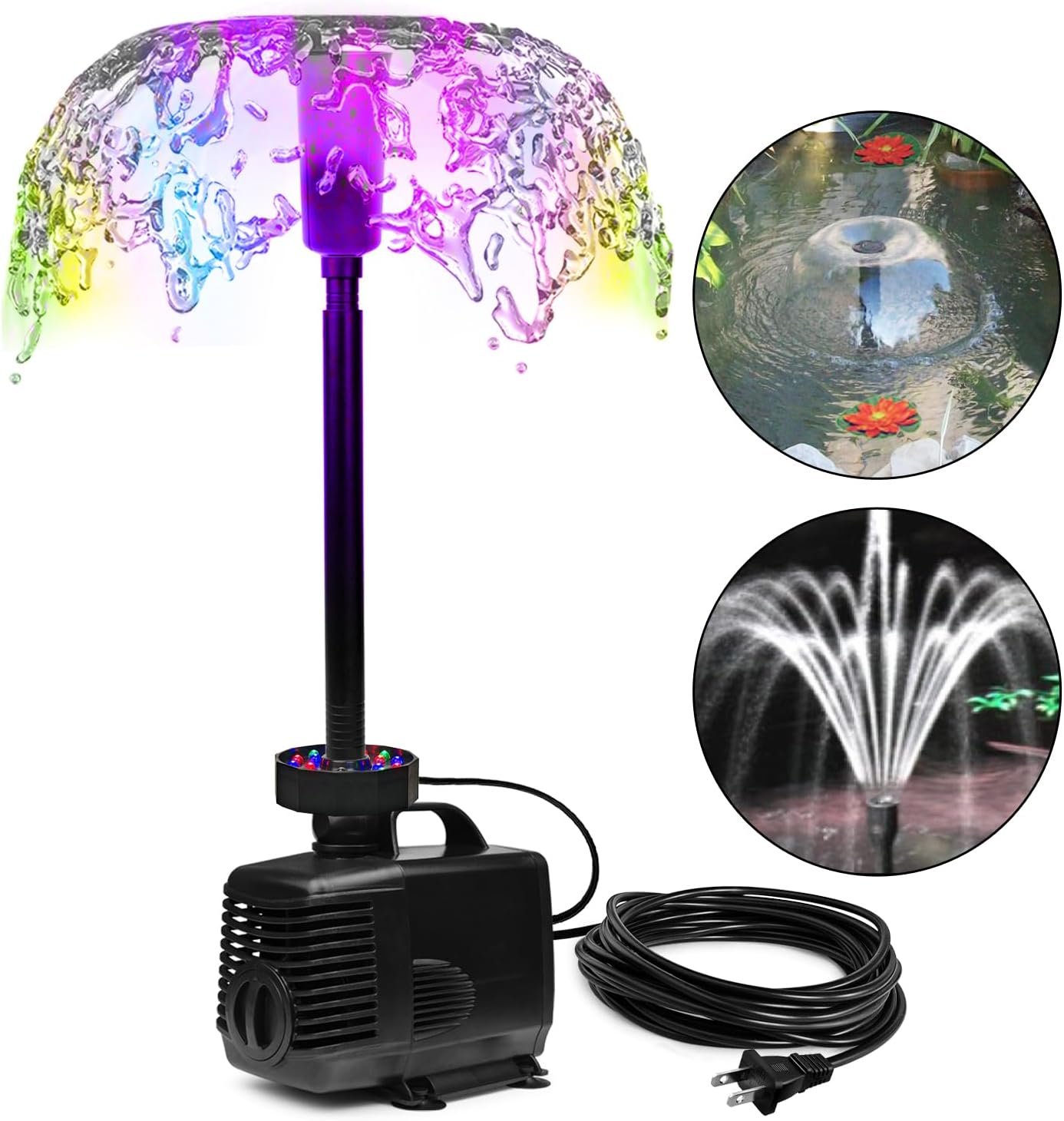 45W 792 GPH LED Pond Pump with Fountain Kit (3000L/H), Submersible Garden Water Fountain Pump, for Waterfall, Hydroponics, Aquariums, Fish Tanks, Indoor Outdoor (AC Powered)