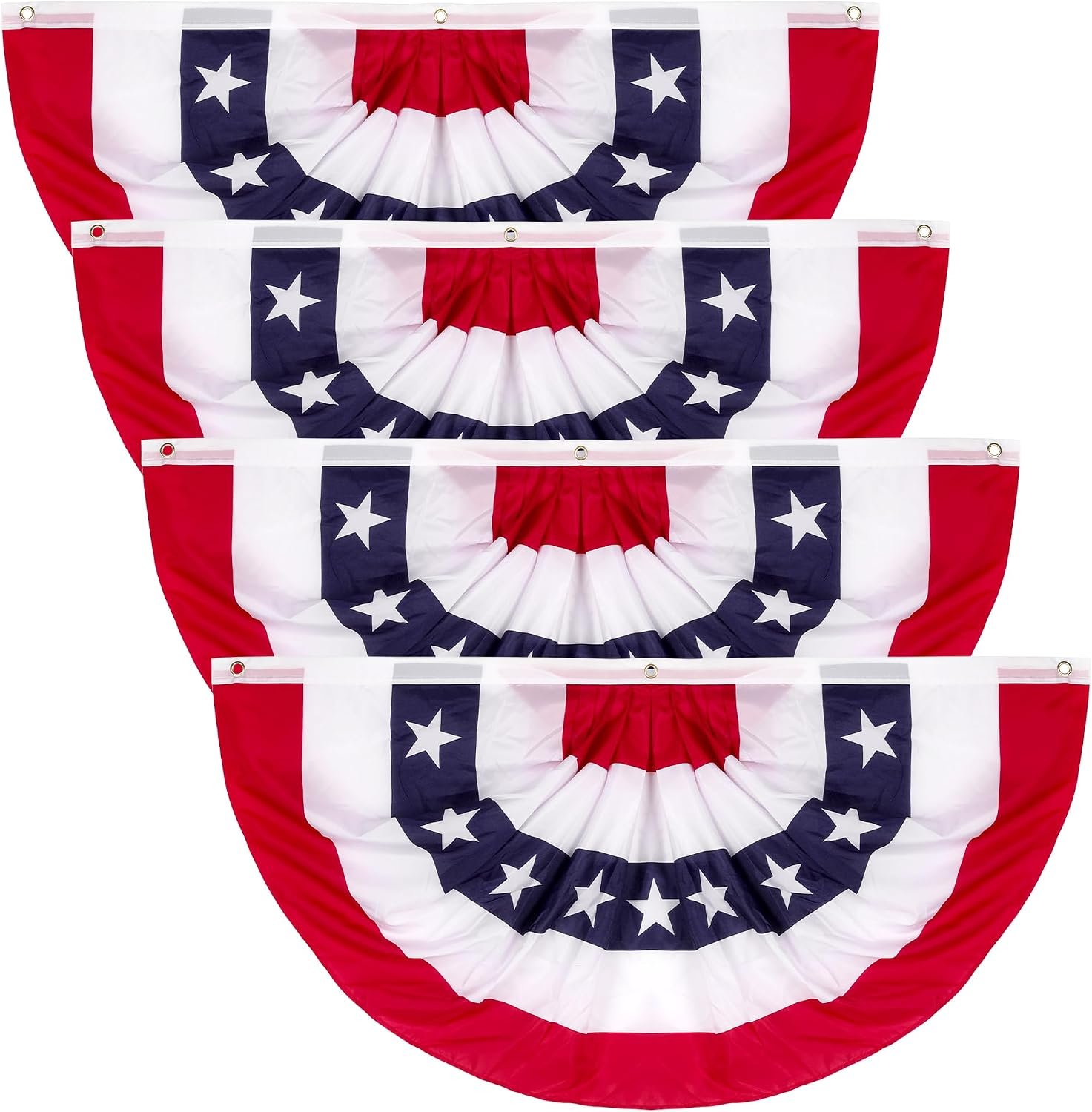 2 × 4 FT 4th of July Decorations, 4 PCS Bunting Flags Outdoor, Patriotic Fourth of July Banner, Red White and Blue American Pleated Fan Flag for Memorial Day Independence Day 250th Anniversary Decor