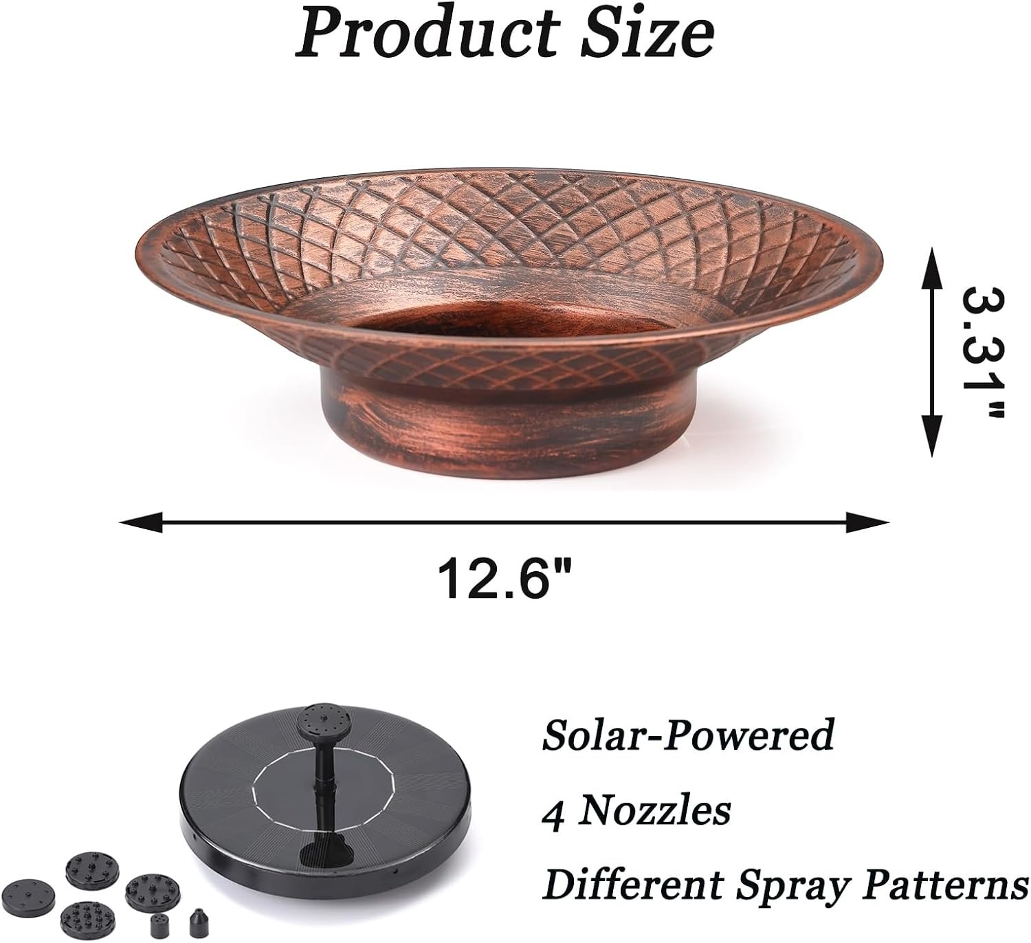 Bird Bath for Outside, 12.6″ Solar Powered Bird Bath with Fountain | Metal Bird Bath Bowl, Outdoor Patio Lawn Decor, Solar Bird Bath Fountain (Bronze)
