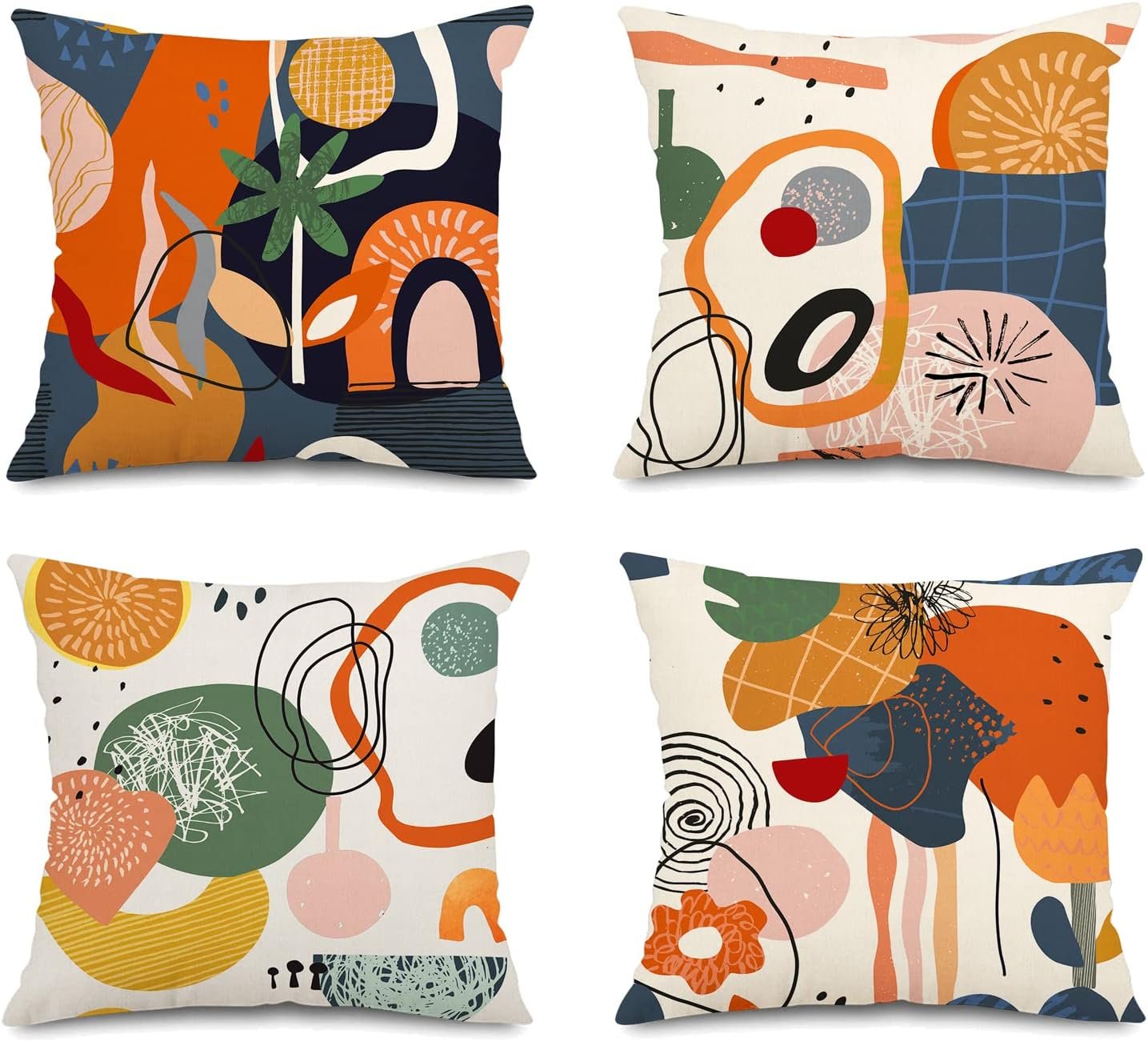 Burnt Orange Abstract Throw Pillow Covers 18×18 Set of 4 Boho Geometric Pillow Covers Accent Minimalist for Couch Outdoor Decor