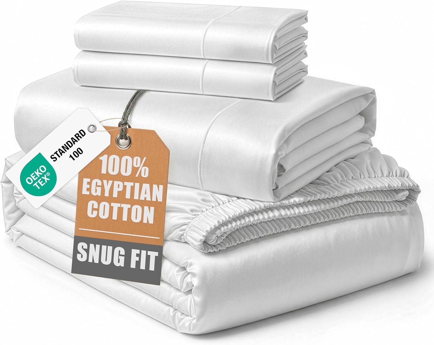 LANE LINEN 100% Egyptian Cotton Sheets King Size Silky Sateen Weave – White | King Size Sheets Set – 4-Piece Set, For Guests And Everyday Use, For A Silky Hotel-Style Bed, Guest-Ready Comfort