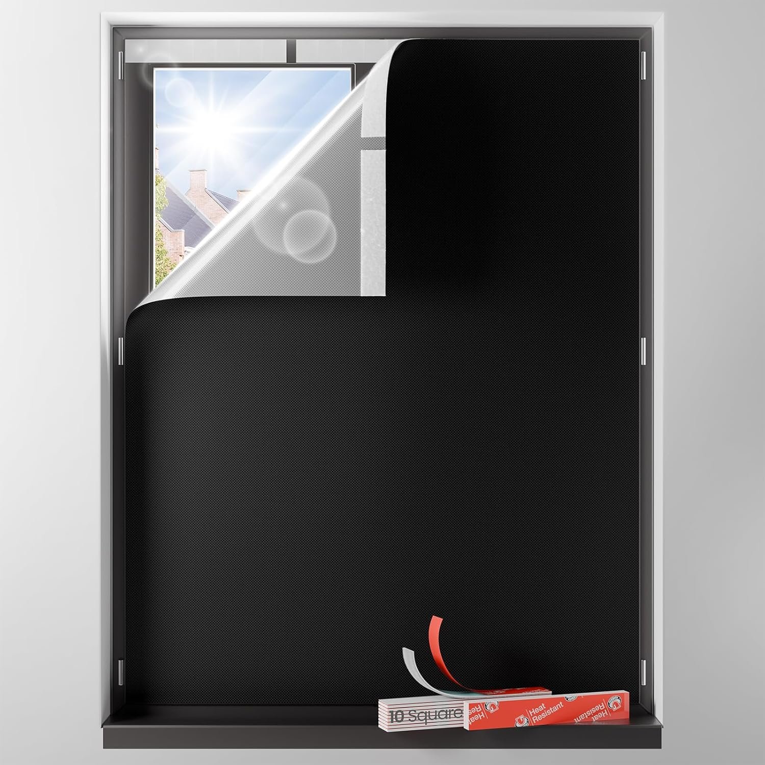 Blackout Curtains for Bedroom Portable 42″x60″ Blackout Shades | 100% Black Out Window Cover No Drill with Upgraded Hook&Loop Tapes Thermal Insulated Blinds for Home,Nursery(1 Panel,Black)