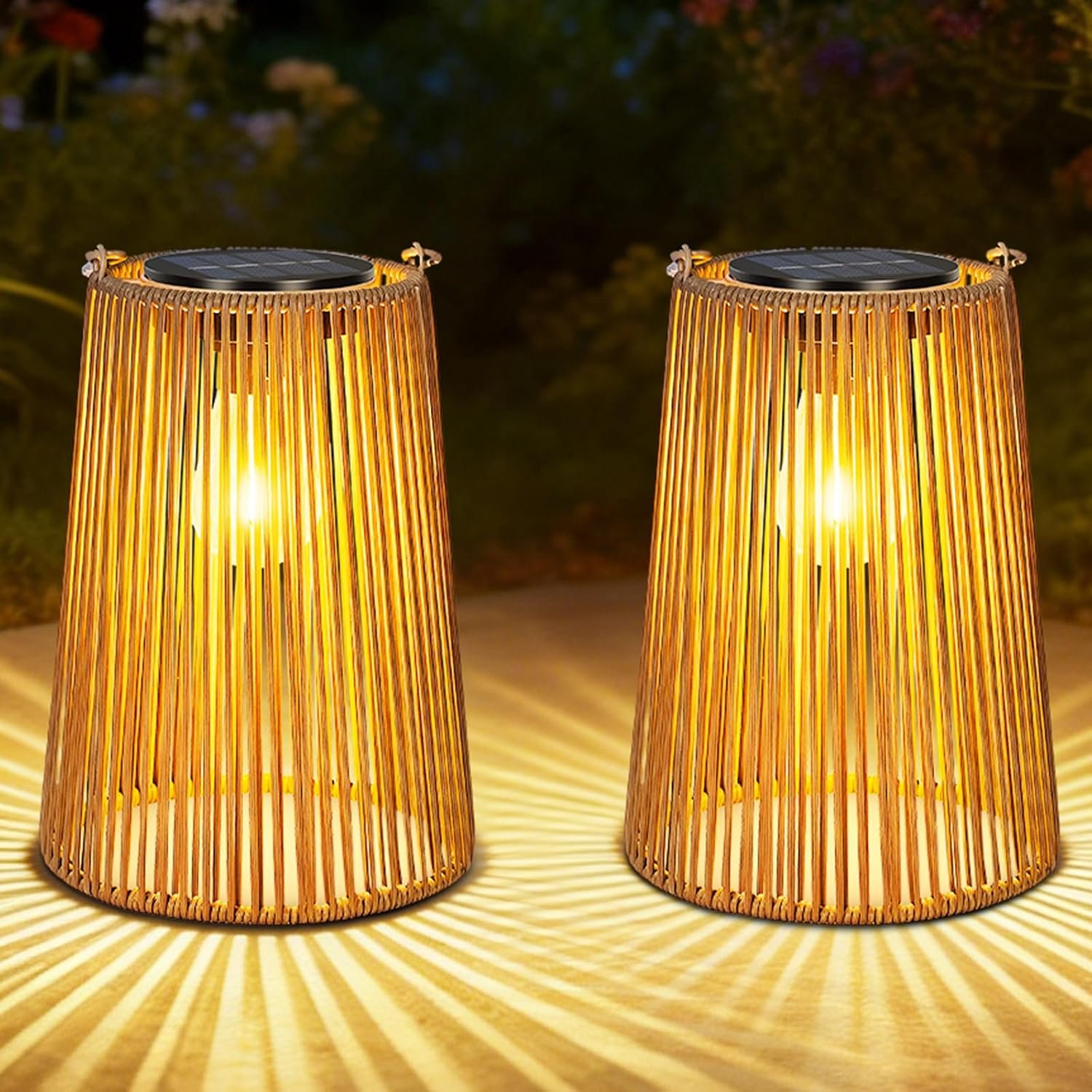 2 Pack Solar Lanterns, Outdoor Waterproof Hanging Rattan Woven Solar Lights with Auto On/Off, Decorative Gifts for Mom, Garden, Yard, Patio, Tree, Porch, Lawn, Pathway Outside Tabletop Decor