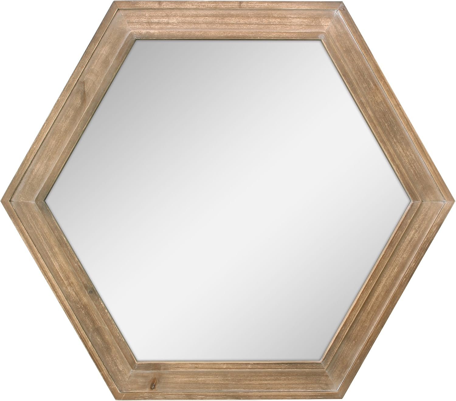 Stonebriar Decorative 24″ Hexagon Hanging Wall Mirror with Natural Wood Frame and Attached Hanging Bracket, Rustic Farmhouse Decor for the Living Room, Bathroom, Bedroom, and Entryway Brown