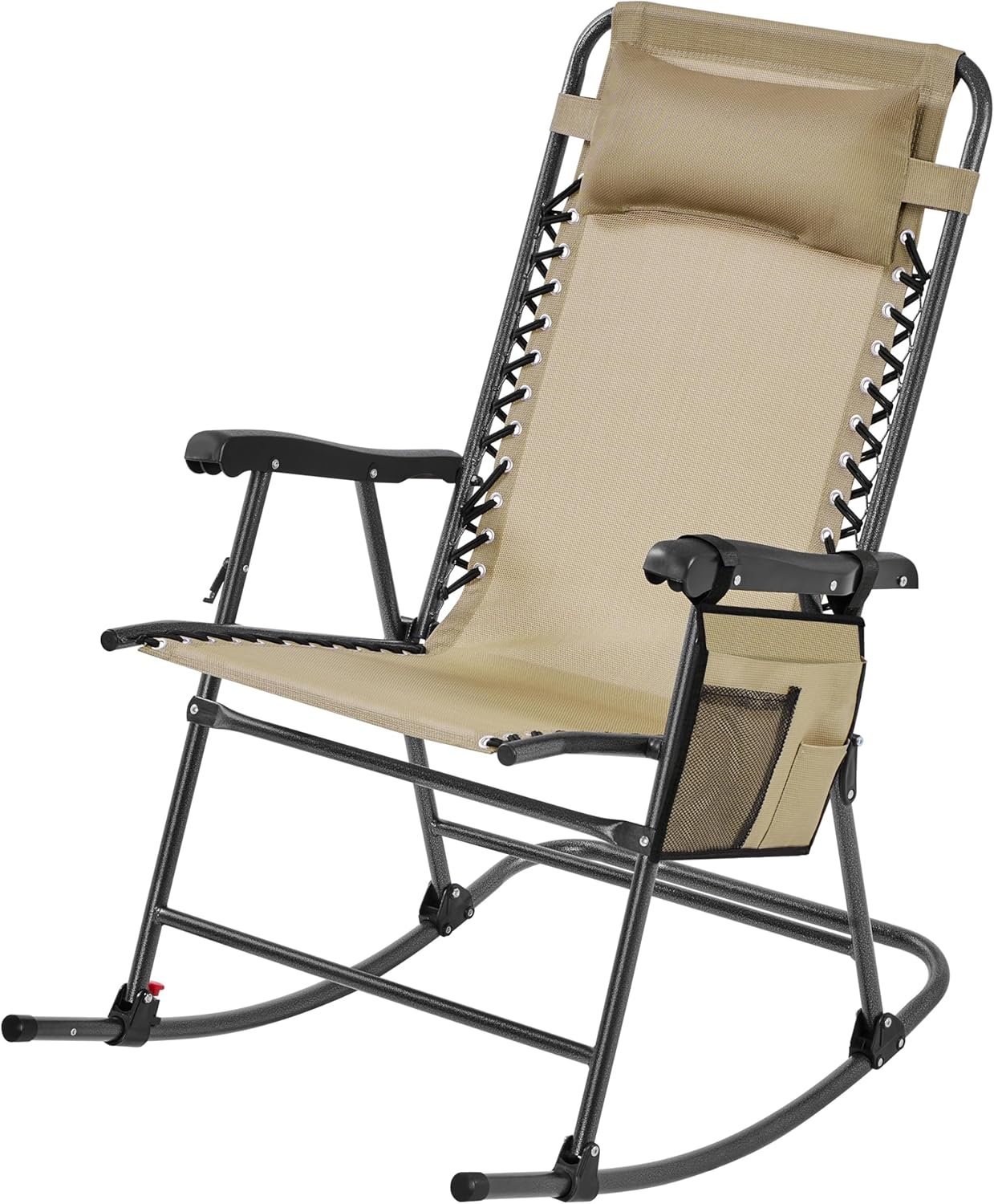 Yaheetech Patio Rocking Chair Folding Camping Chair with Pocket, Beige | Folding rocking recliner with smooth zero-gravity recline, ergonomic design with pillow. Great for patio, lawn & camping.