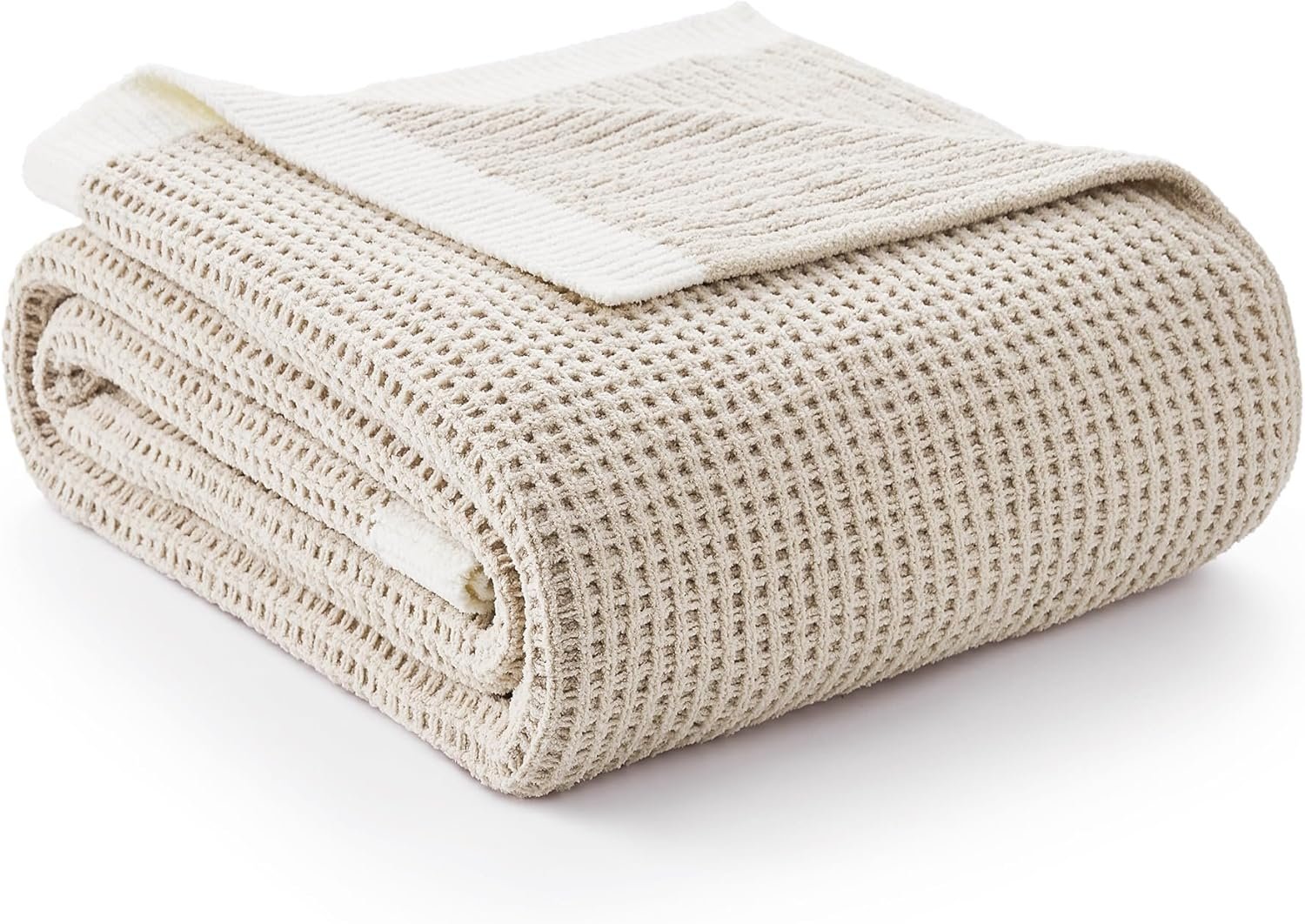 Chenille Throw Blanket, Soft Cozy Waffle Throw for Couch & Sofa, Warm Yet Lightweight, Breathable All-Season Throws for Women Men, Housewarming, Birthdays, 50″x60″, Beige