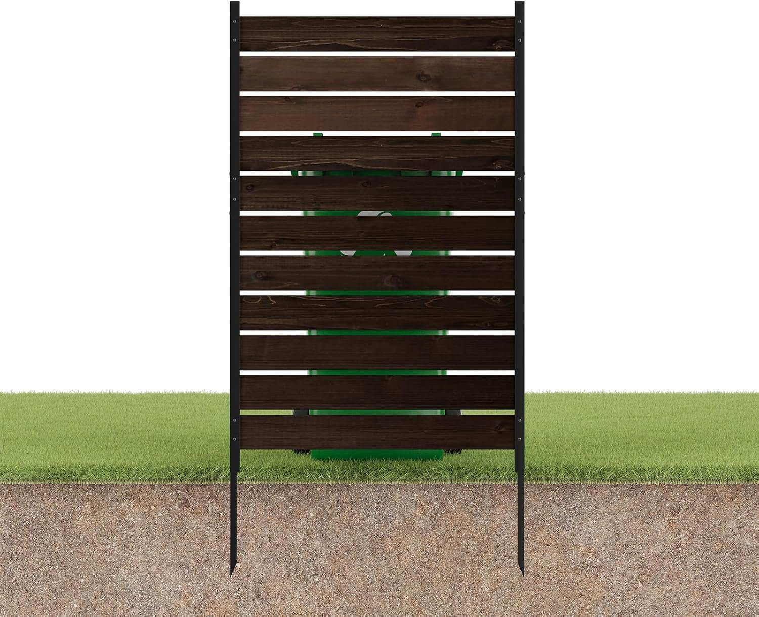 Wood Privacy Screen Outdoor Privacy Fence Panel No Dig for AC Unit Trash Can Pool Equipment Enclosure Decorative Patio Privacy Wall Screen with Metal Posts & Stakes 38″ Wx61 H (Dark Brown)