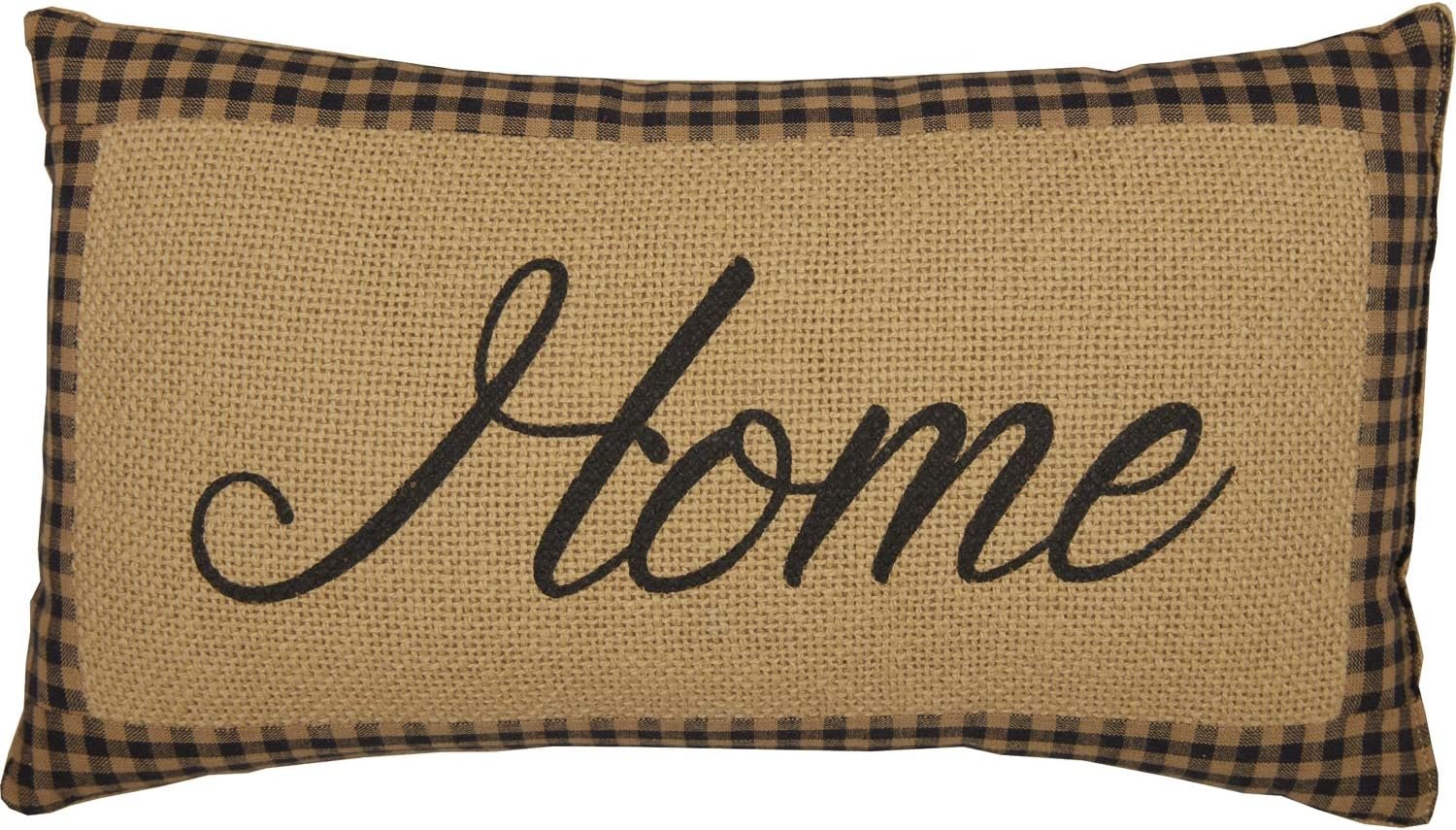 VHC Brands Farmhouse Star Home Text Cotton Burlap Primitive Bedding Stenciled Pillow, Charcoal Black
