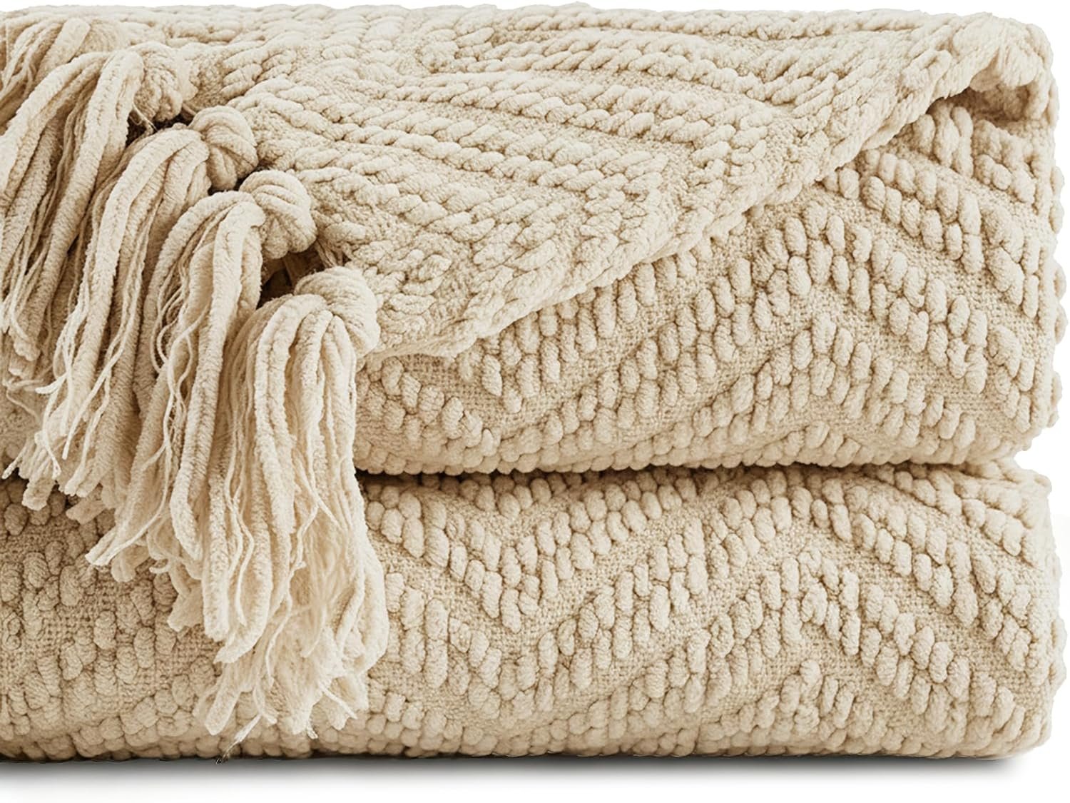 BATTILO HOME Beige Throw Blanket for Couch, Knitted Beige Throw for Bed, Neutral Throw Blankets Tan Throw Blanket for Room Decor Housewarming Gifts, 50″ x 60″ | Knitted Beige Blanket for Bed, Neutral Throw Blanket Warm Decorative Tan Throw Blankets for Sofa Living Room