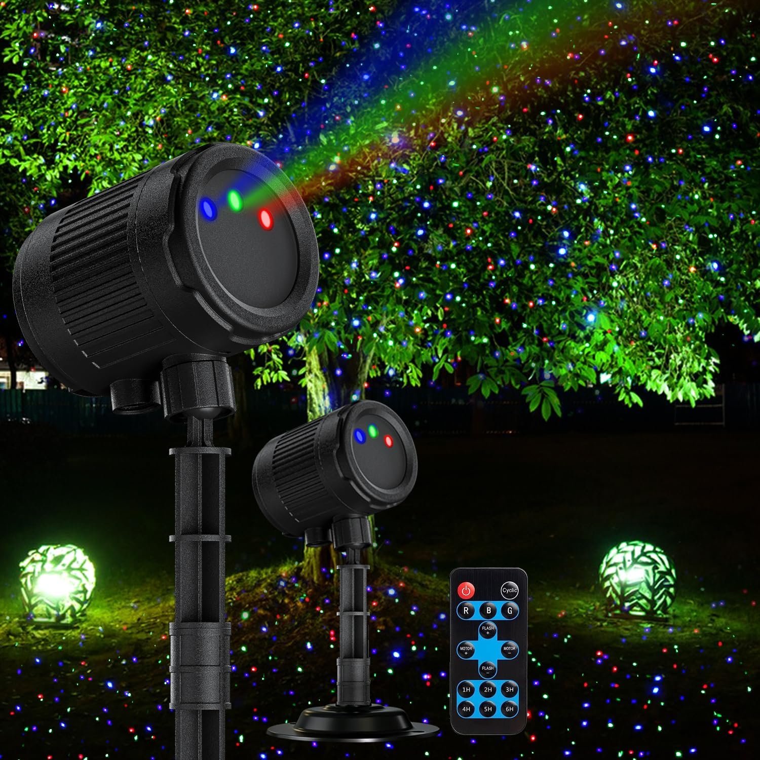 Laser Christmas Projector Lights Outdoor, Firefly Light Show for Trees | 3 Colors,RF Remote, Waterproof, Indoor Holiday Halloween Decoration, Christmas Gift, Wedding, Home Decor, Party, Garden