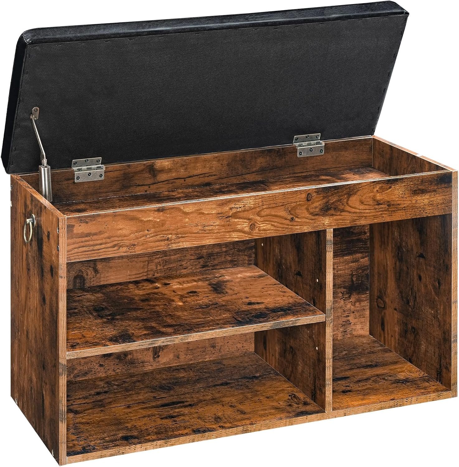 HOOBRO Shoe Storage Bench with Cushion, 32.3” Entryway Bench with Lift Top Hidden Storage and Adjustable Shelves, Wooden Shoe Rack Bench for Entryway Bedroom, Rustic Brown and Black BF40HX01