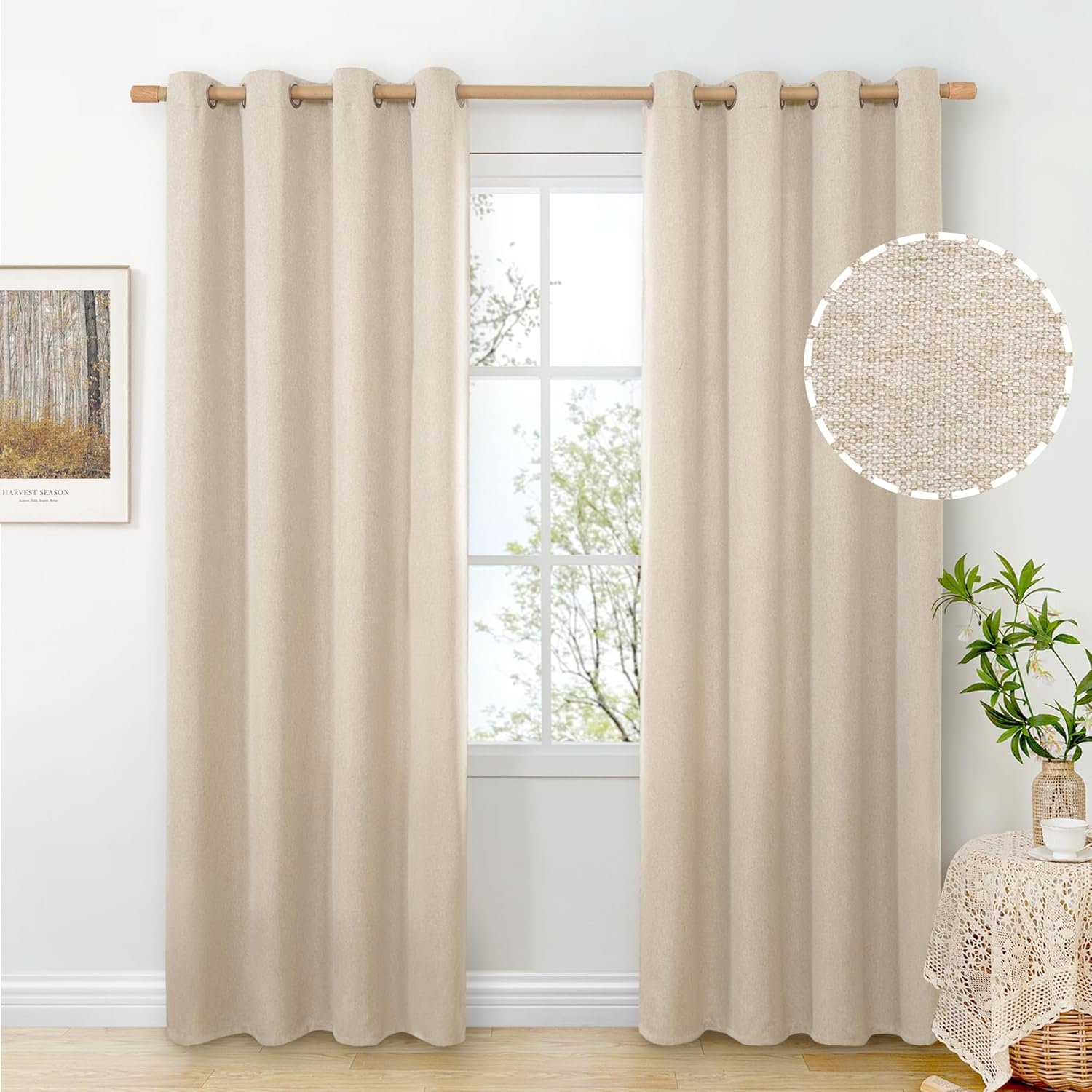 BGment Oatmeal Linen Curtains 84 Inch Length 2 Panels Set for Living Room | Sand Drapes Light Filtering Semi Sheer Window Treatments with Grommet for Bedroom No See Through, 52X84 Inch