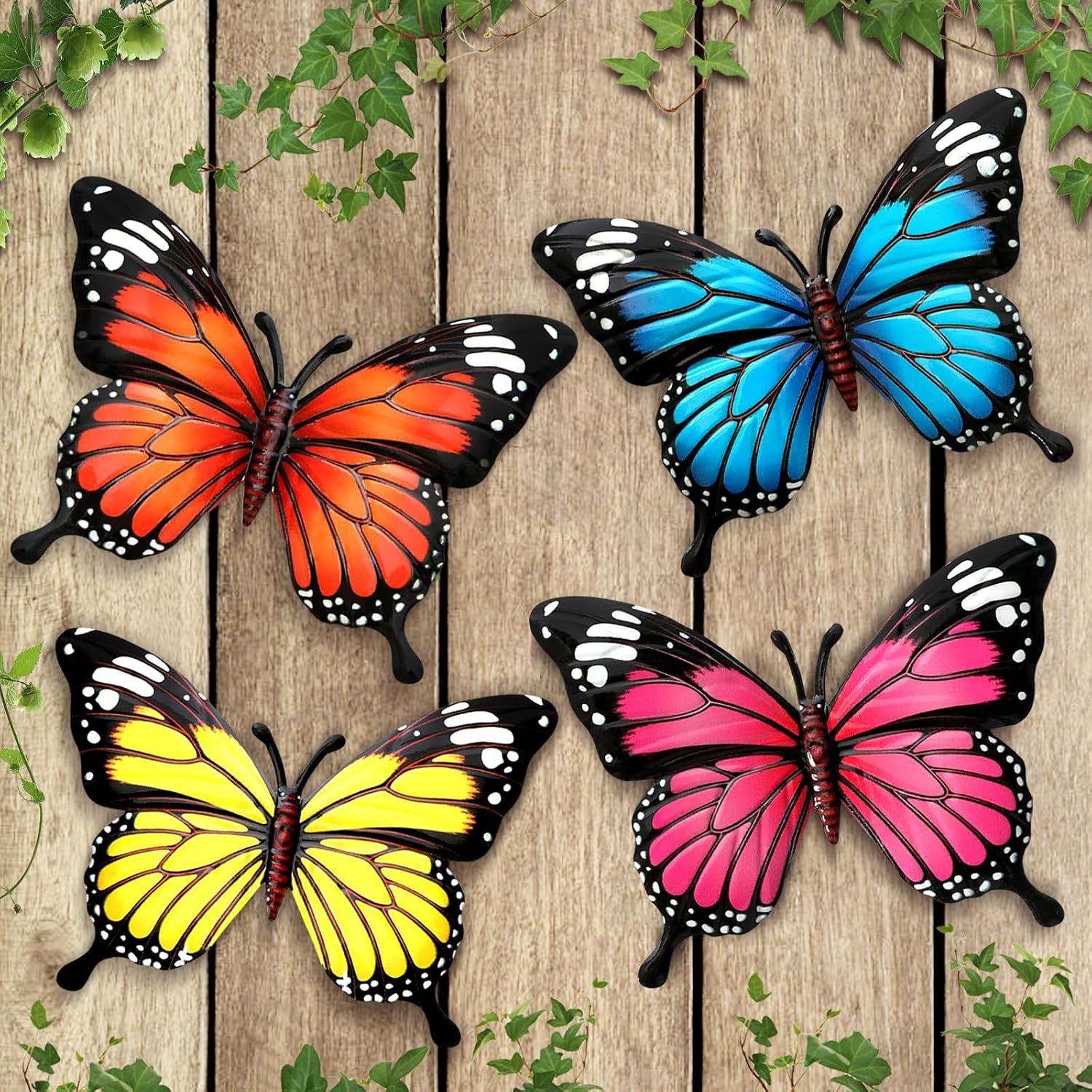 4 Pcs Metal Butterfly Decorations, 6.7” Butterfly Wall Hanging Decor | Rainproof & Rust-Resistant, Metal Butterflies Outdoor Decor for the Garden, Patio, Fence, Home, and Yard
