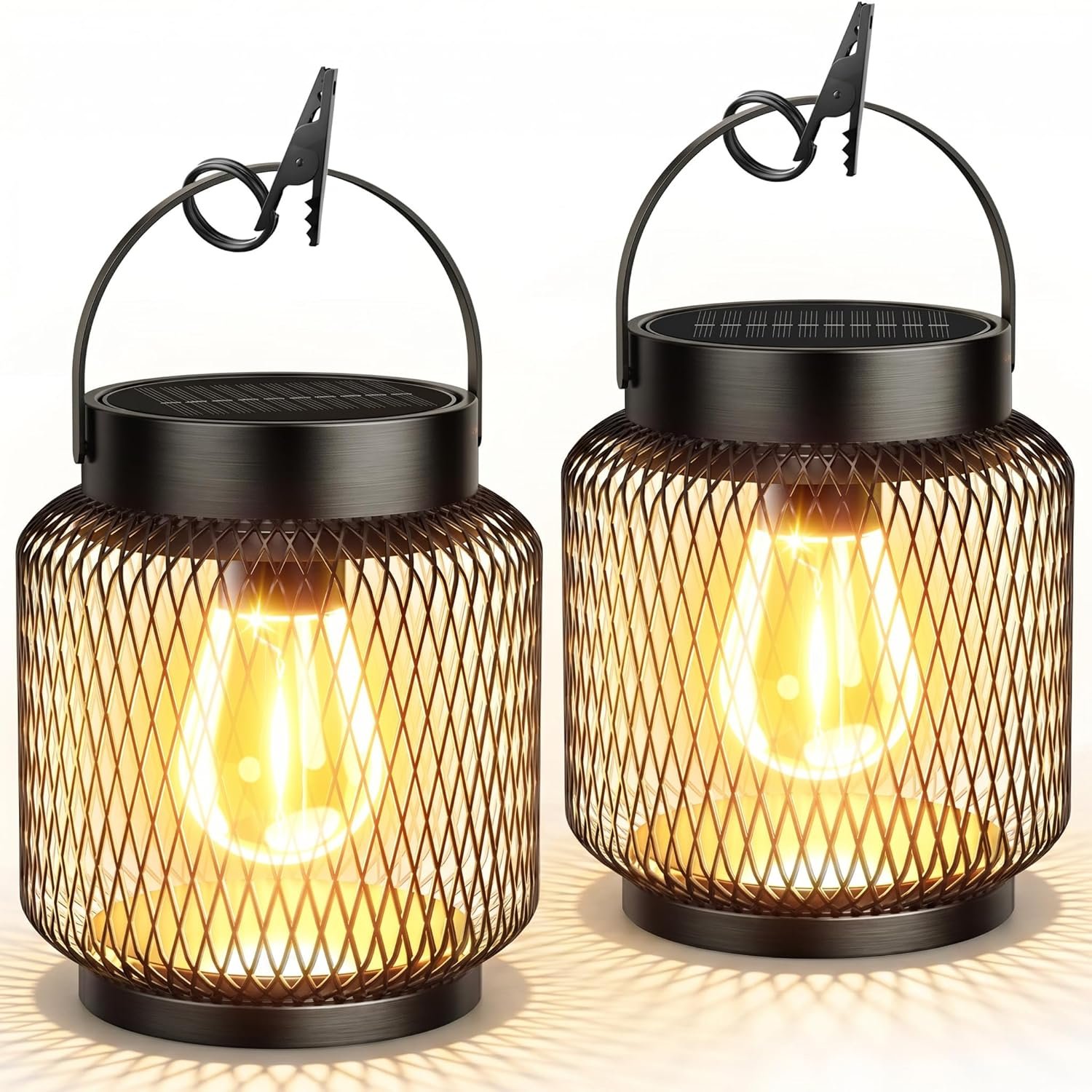 KOOPER Metal Solar Lanterns Outdoor Waterproof, 2 Pack Brighter Hanging Solar Lights for Outside, Up to 15 Hours Modern Hanging Solar Powered Lanterns Lights for Yard Patio Path Tree Garden Decorative