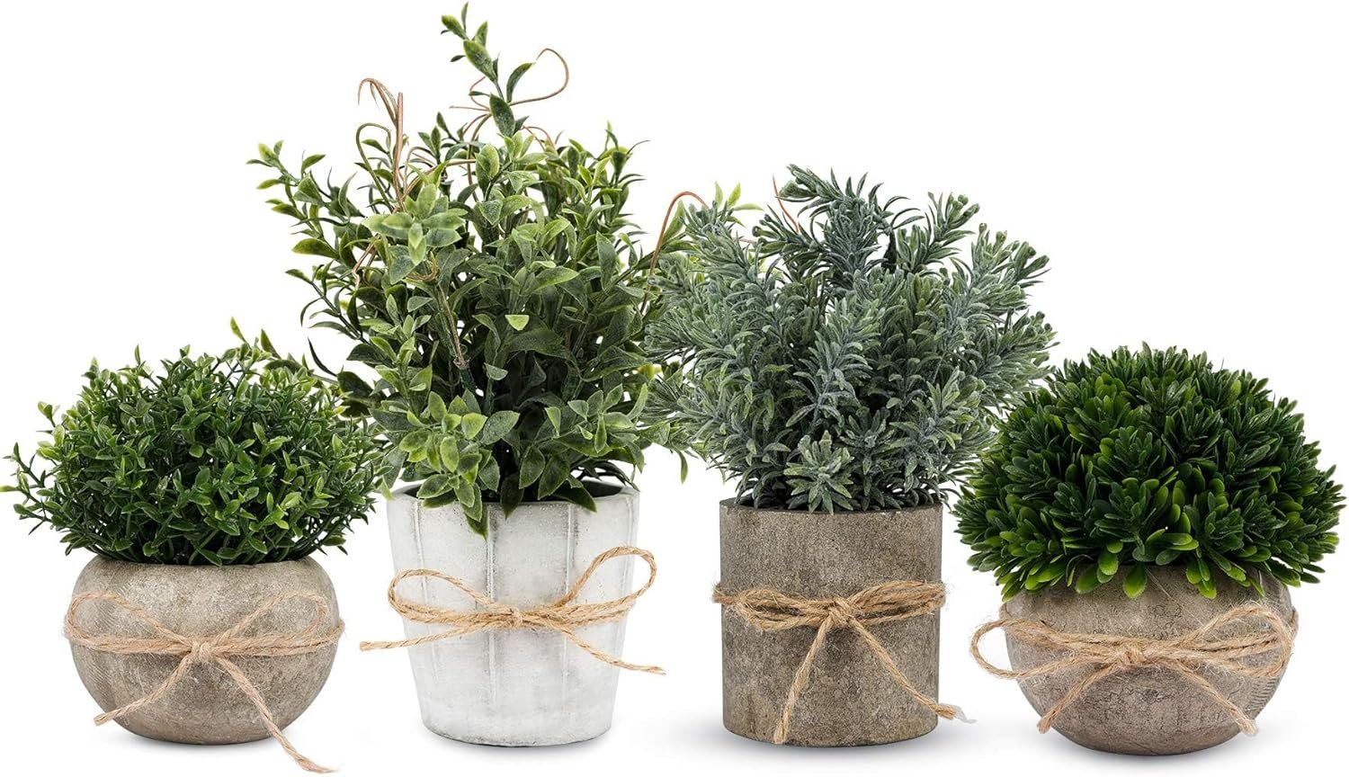 4 Pack Small Fake Plants in White Pulp Pot for Home Decor | Lifelike, Easy to Clean, for Bathroom Shelf Farmhouse Desk Decor, No Watering, 4 Mix-and-Match Styles