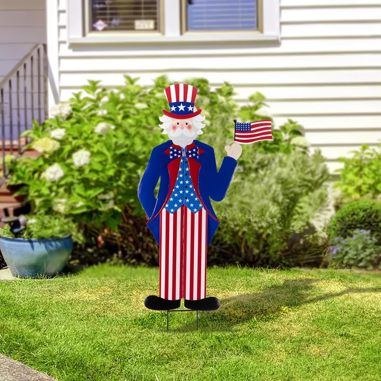 Veterans Day Yard Signs Uncle Sam Garden Stakes, 35″H Metal Patriotic 4th of July Yard Decorations Outdoor, Independence Day Lawn Decorations, Memorial Day Yard Stakes for USA Patio Porch Decor