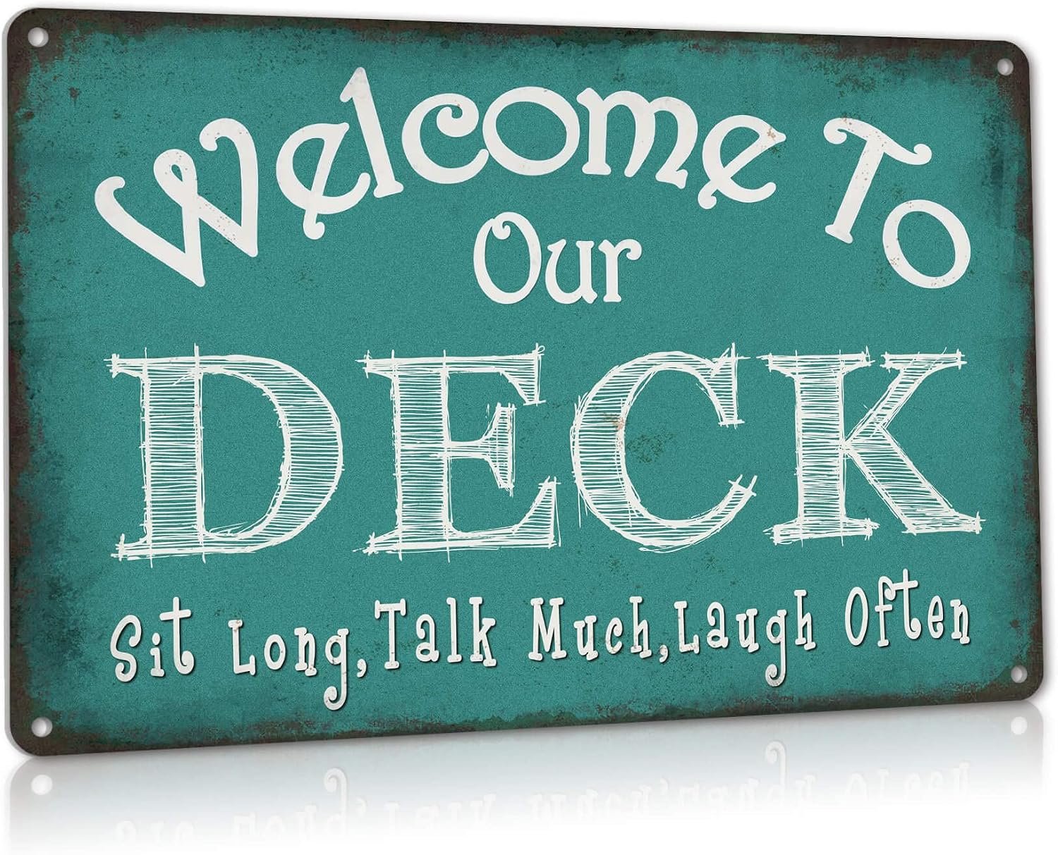 Welcome to Our Deck Sign Backyard Accessories Decor Outdoor, ALREAR Vintage Metal Tin Signs Farmhouse Home Wall Decorations 8×12 Inches