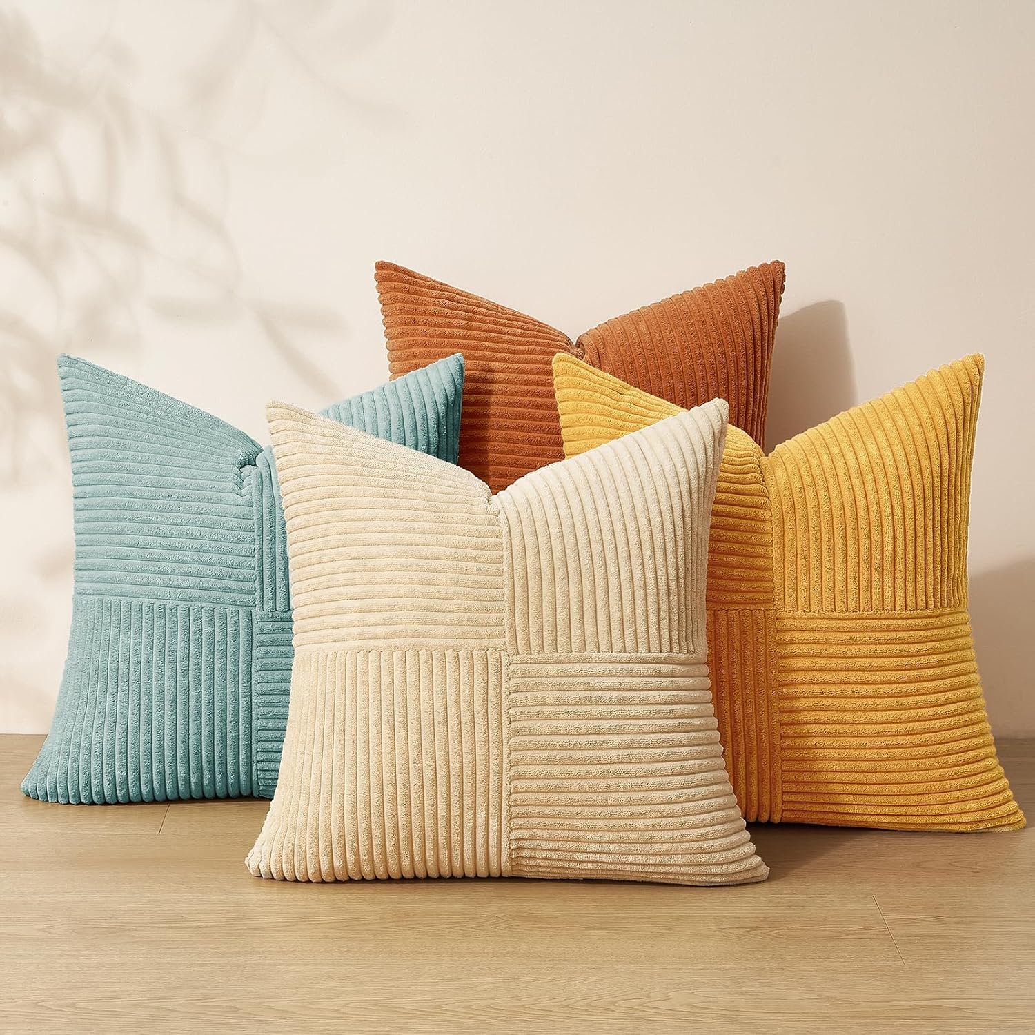Topfinel Decorative Teal Orange Throw Pillow Covers Set of 4,Boho Pillow Covers Soft and Cozy Velvet Double-Sided Designs,Mix and Match for Couch Boho Farmhouse Fall Home Decor 18×18 Inch