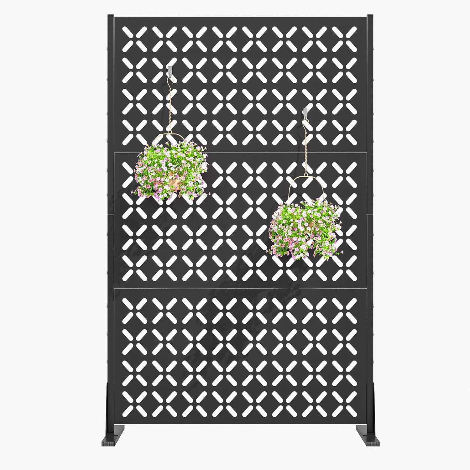 72″ Outdoor Privacy Fence Screen, Decorative Metal Panel Patio Divider | Privacy & Airflow, Flexible Placement for Balcony, Deck, Garden or Indoor, 3-Panel Labeled Parts, Freestanding