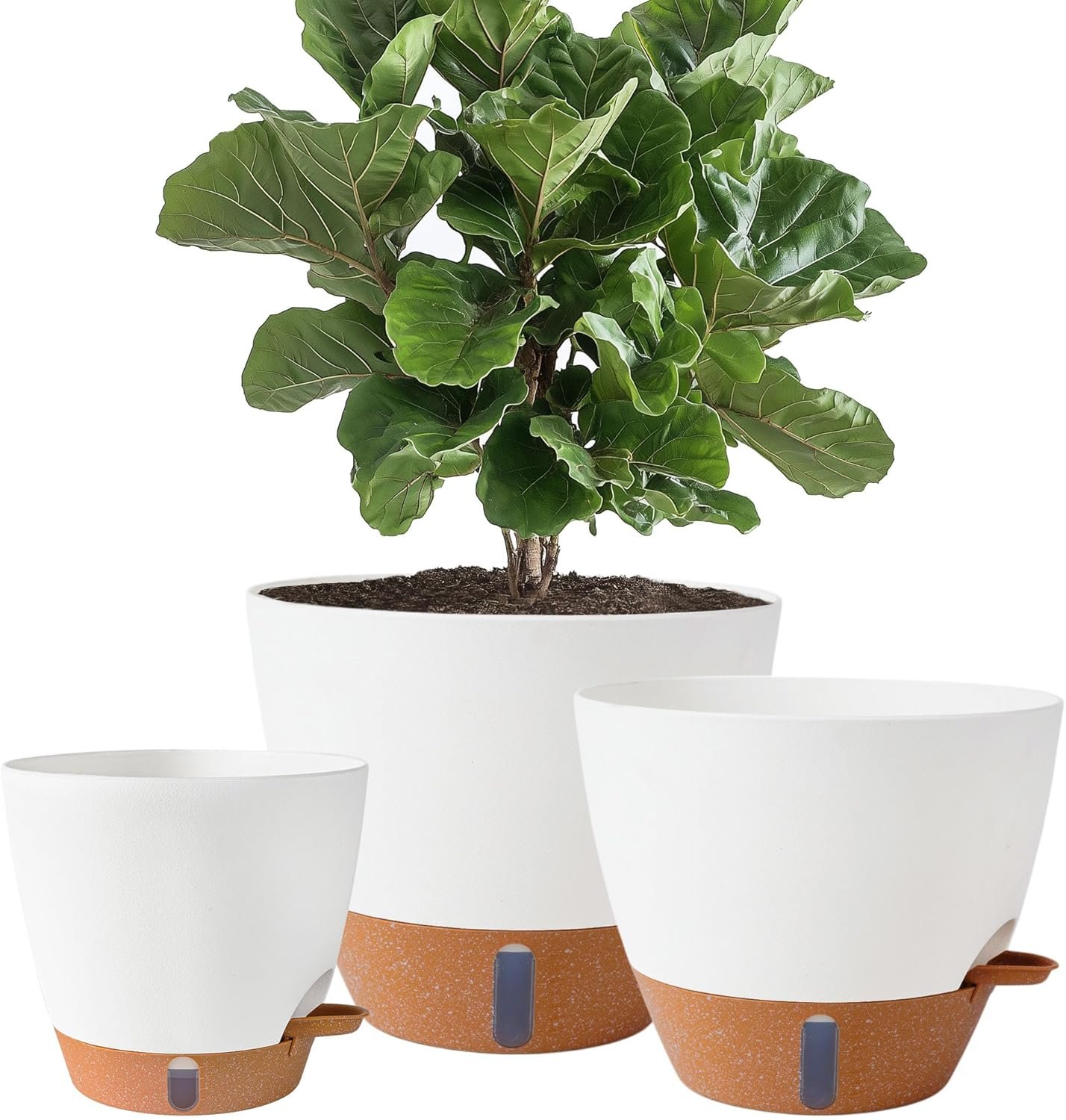 8/10/12 Inch Self Watering Pots for Indoor/Outdoor Plants | Large Plastic Planter with Drainage Holes, Water Level Indicator & Deep Reservoir, Modern Decorative Flower Pots, White