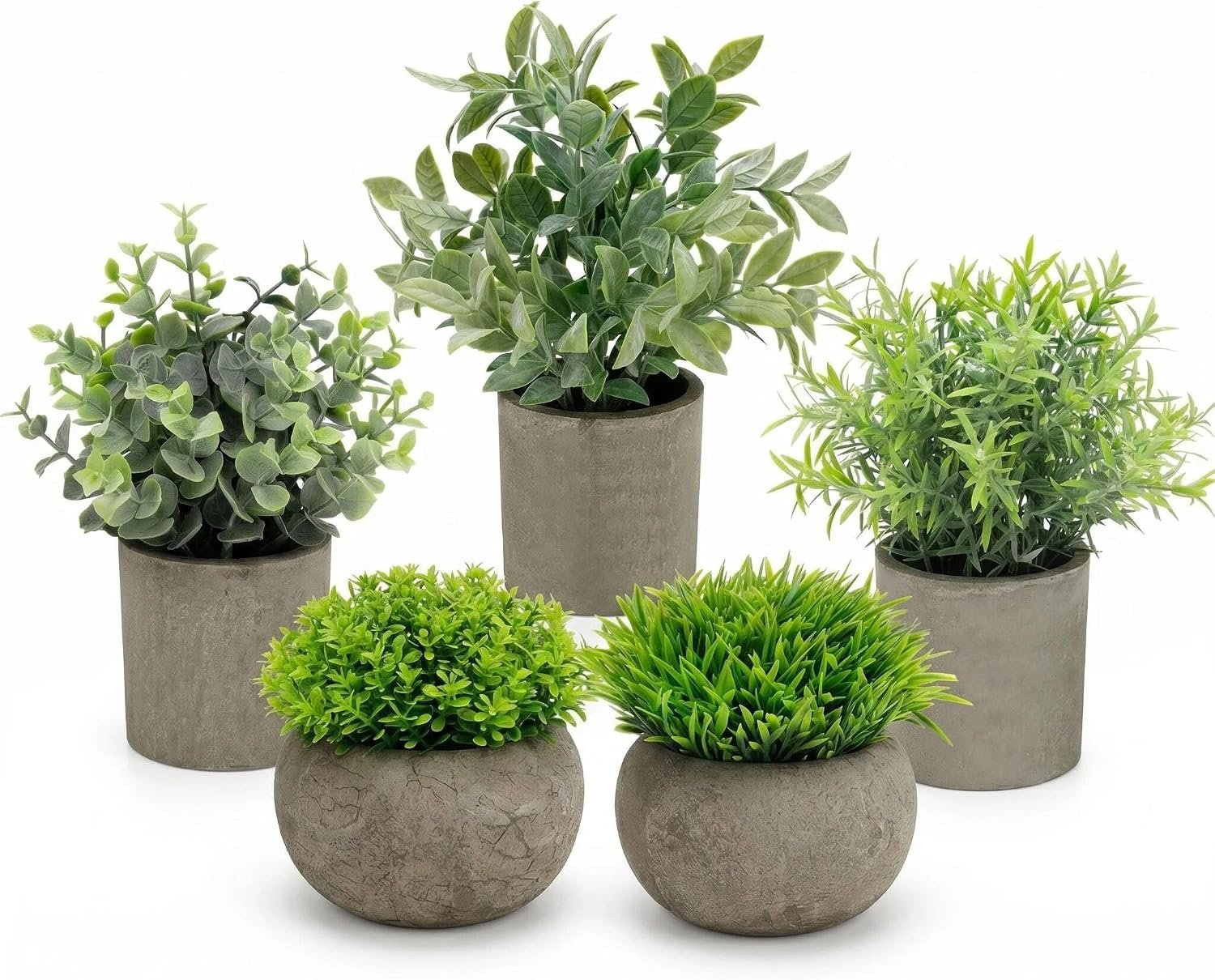 AUUGUU Artificial Potted Plants Faux Greenery in Cement Pots for Shelf, Bookshelf, Office or Home Decor, Small Decorative Fake Plants for Modern Indoor Display