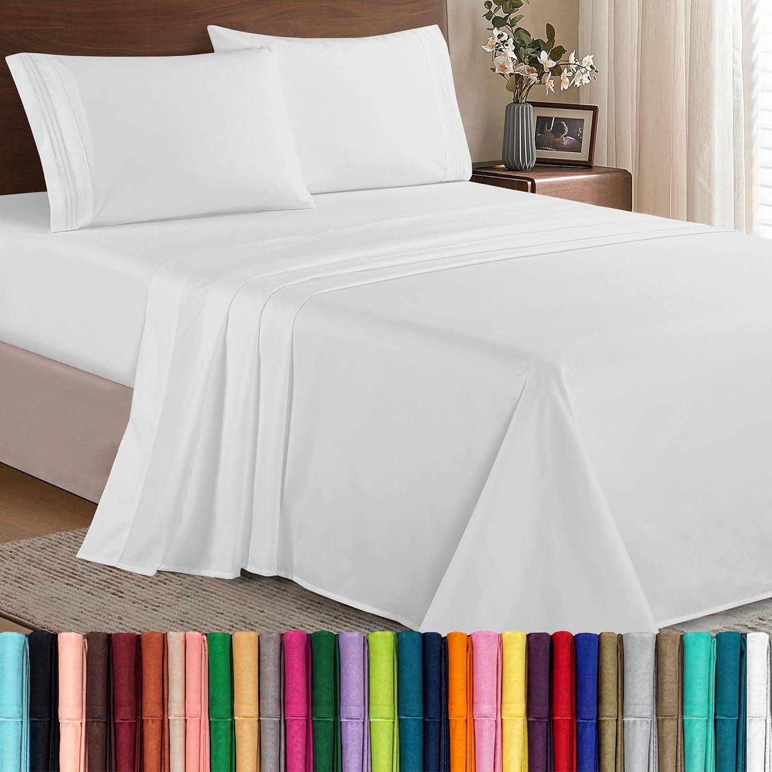 Elegant Comfort Luxury Soft 1500 Premier Egyptian 4-Piece Premium Hotel Quality Wrinkle Resistant Coziest Bedding Set, All Around Elastic Fitted Sheet, Deep Pocket up to 16inch, King, White