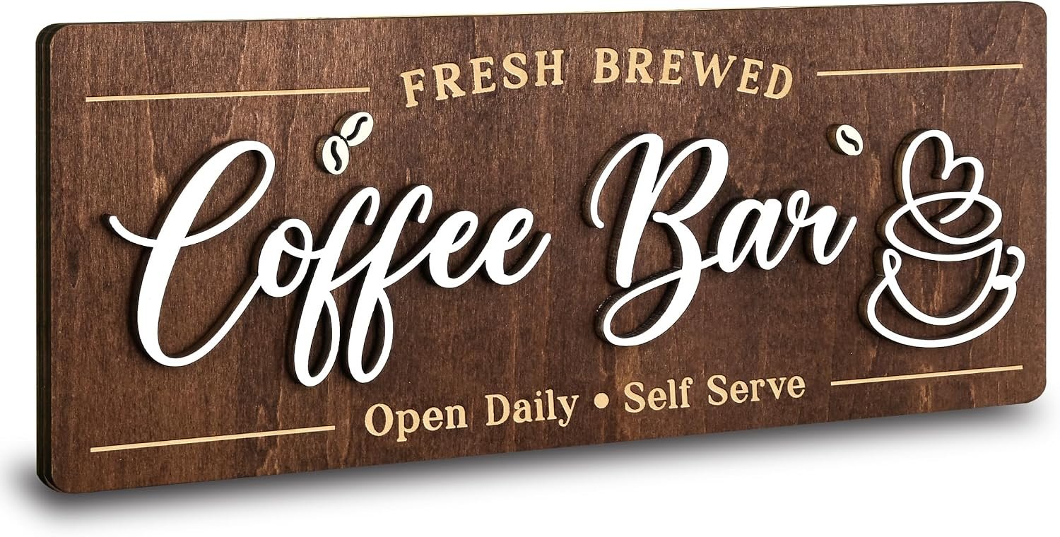 Coffee Bar Sign for Wall, Vintage Cafe Station Signs for Coffee Bar Decor | Vintage Coffee Accessories, Small Farmhouse Cafe Sign for Home Decor Kitchen, Countertop