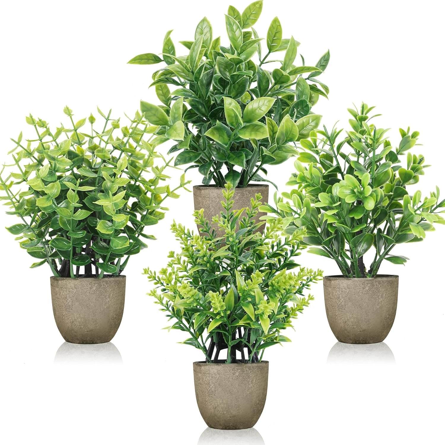 Der Rose 4 Pack Artificial Plants Indoor Fake Plants for Bathroom Decor | Cozy finished look, shelf tray kitchen office desk windowsill farmhouse decor, great gift, dust-resistant