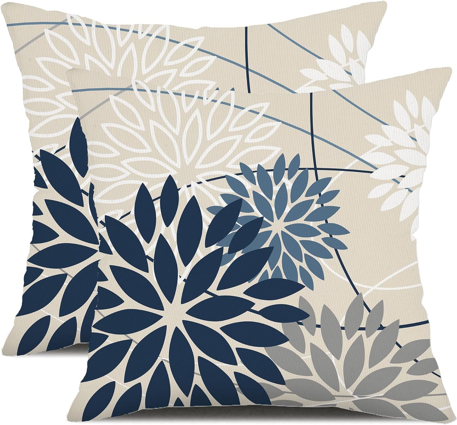 DFXSZ Blue Gray Floral Outdoor Pillow Covers 18×18 Set of 2 Waterproof | （No Inserts）Spring Summer Waterproof Flower Polyester Throw Pillowcases Outdoor Decor for Patio Funiture Garden Covers