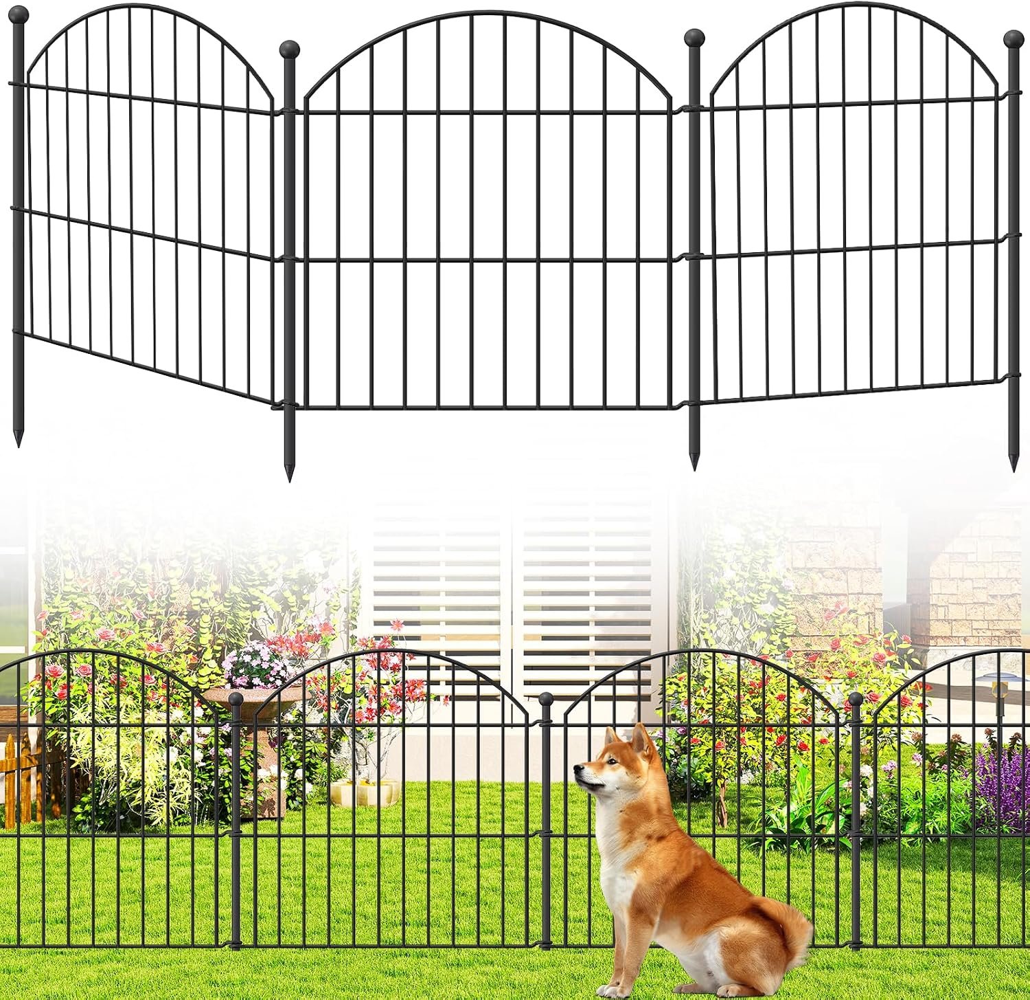 Decorative Garden Fence 24in (H) x20ft (L), 10 Pack No Dig Fence Animal Barrier for Dog, Arched Flower Bed Edging, Wire Border Panel Fencing for Yard Patio Outdoor Decor