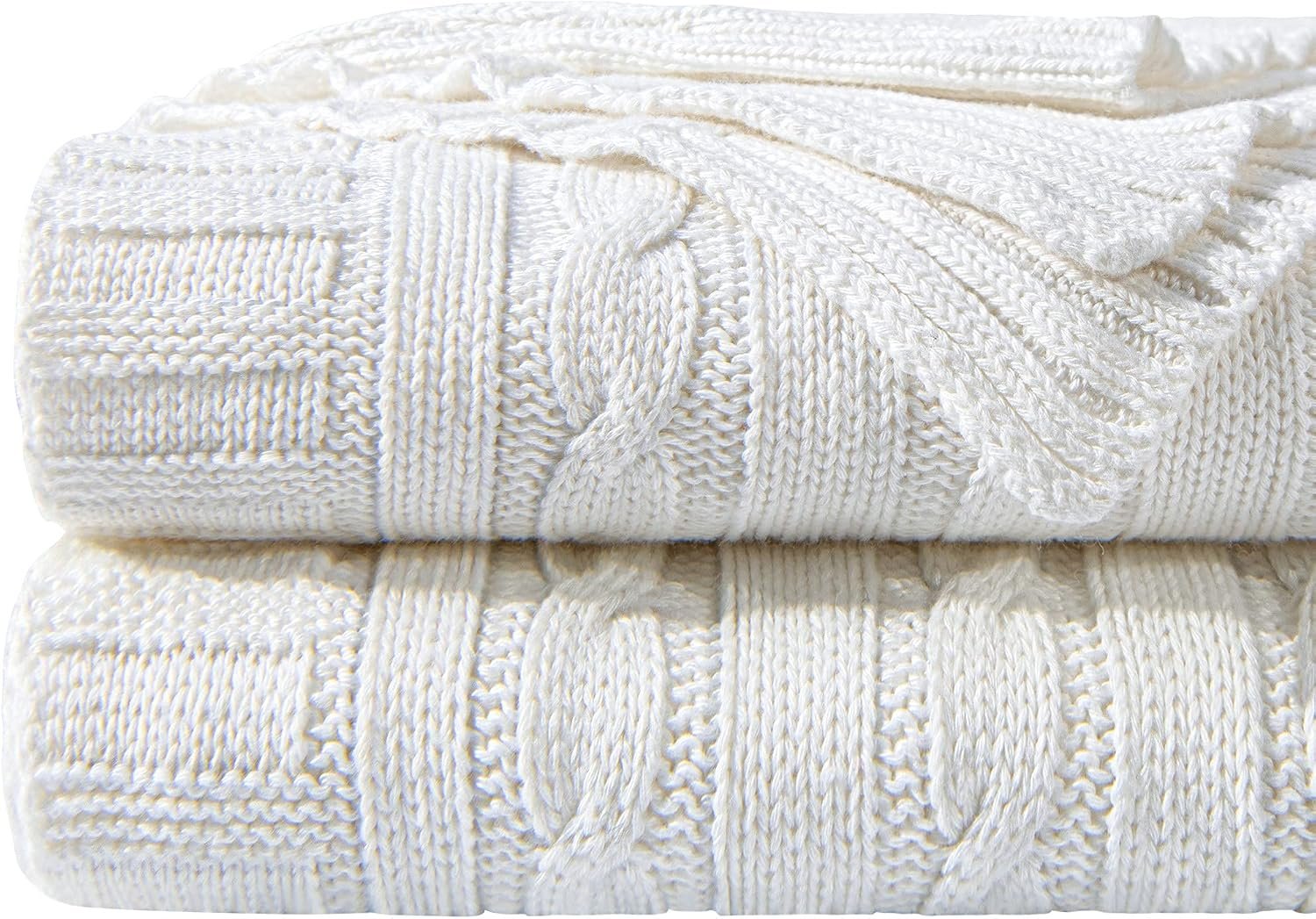 NTBAY Cotton Cable Knit Throw Blanket, 51 x 67, White | 100% Cotton Cable Knit Throw with Breathable, Lightweight Cnstruction for Sofa, Bed, Reading, and Decorative Layering