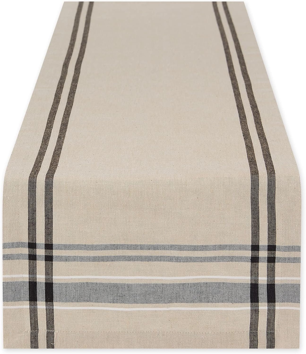 DII French Stripe Dining Table Collection Farmhouse Style Table Runner, 14×108 Inches, Taupe/Black