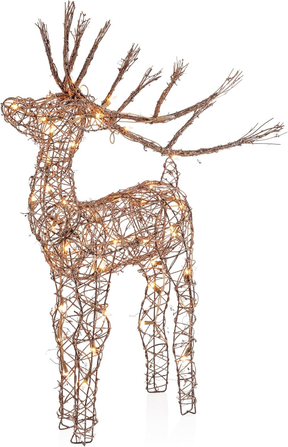 Alpine Corporation 35″ Tall Outdoor Rattan Reindeer Lawn Decoration with 50 White LED Lights, Indoor/Outdoor Christmas Holiday Yard Decor Garden Display