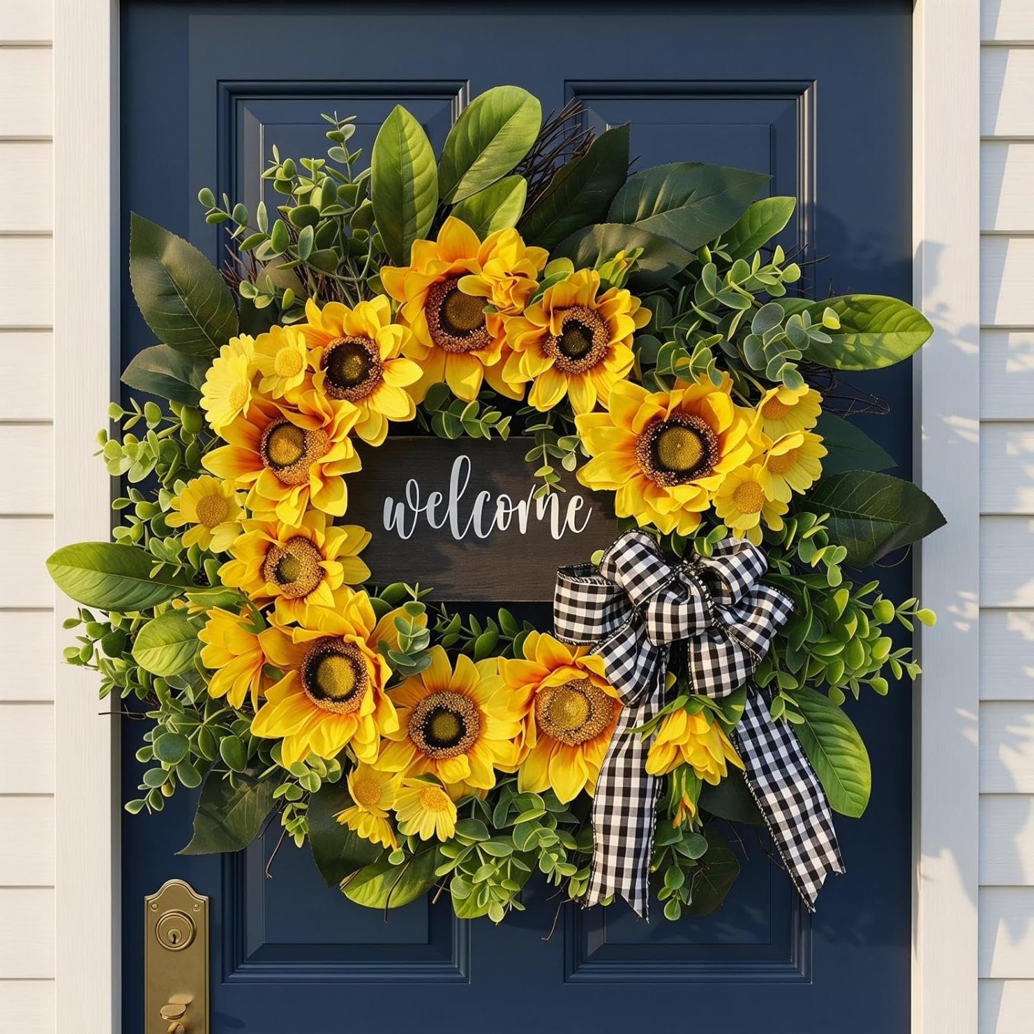 sunflower wreath with welcome,spring summer wreath for front door, unique housewarming gift,mother’day gift,farmhouse porch decor,sunflower wall decor,wedding favors,year round wreaths-20inch | unique housewarming gift,mother’day gift,farmhouse porch decor,sunflower wall decor,wedding favors,year round wreaths-20inch