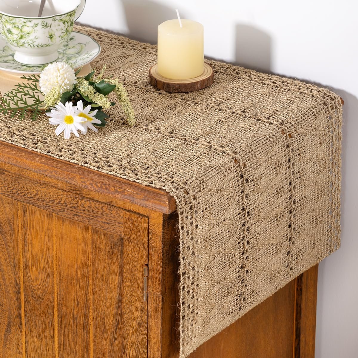 Boho Table Runner Summer Farmhouse Rustic Dining Dresser Scarf Home Decor | Kitchen Centerpiece Long Macrame Woven Cotton Linen Coffee Table Runner Holiday Party Decorations 12x72in