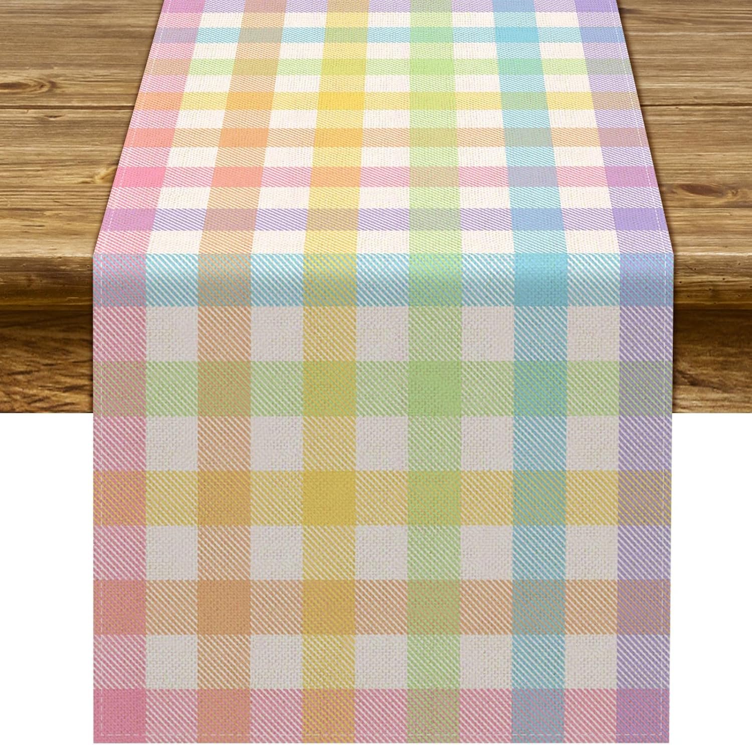 Pudodo Easter Buffalo Plaid Check Table Runner Spring Holiday Farmhouse Fireplace Kitchen Dining Room Home Party Decoration (13″ x 72″)