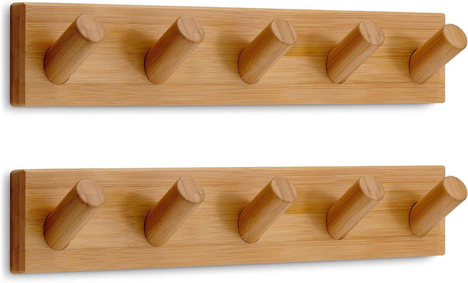 LARHN Wall Mounted Coat Rack with 5 Heavy-Duty 1″ Diameter Hooks (2-Pack) | 16.5″ – Wooden Wall Hook Rack – Modern Scandinavian Home Decor