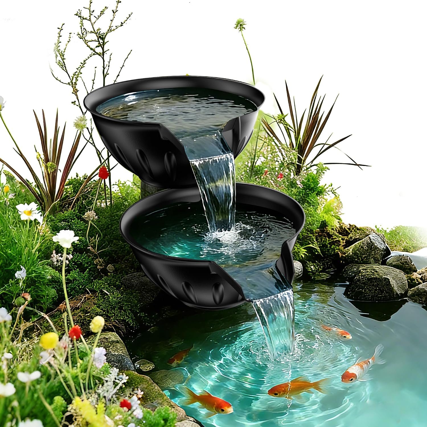 Spillway Bowl and Basin Fountain Kit, Spillway Bowl Fountain with Pond Pump for Formal Waterfall Spillways, Water Gardens Basin Kit For Indoor/Outdoor DIY Water Feature Pond Garden-P721